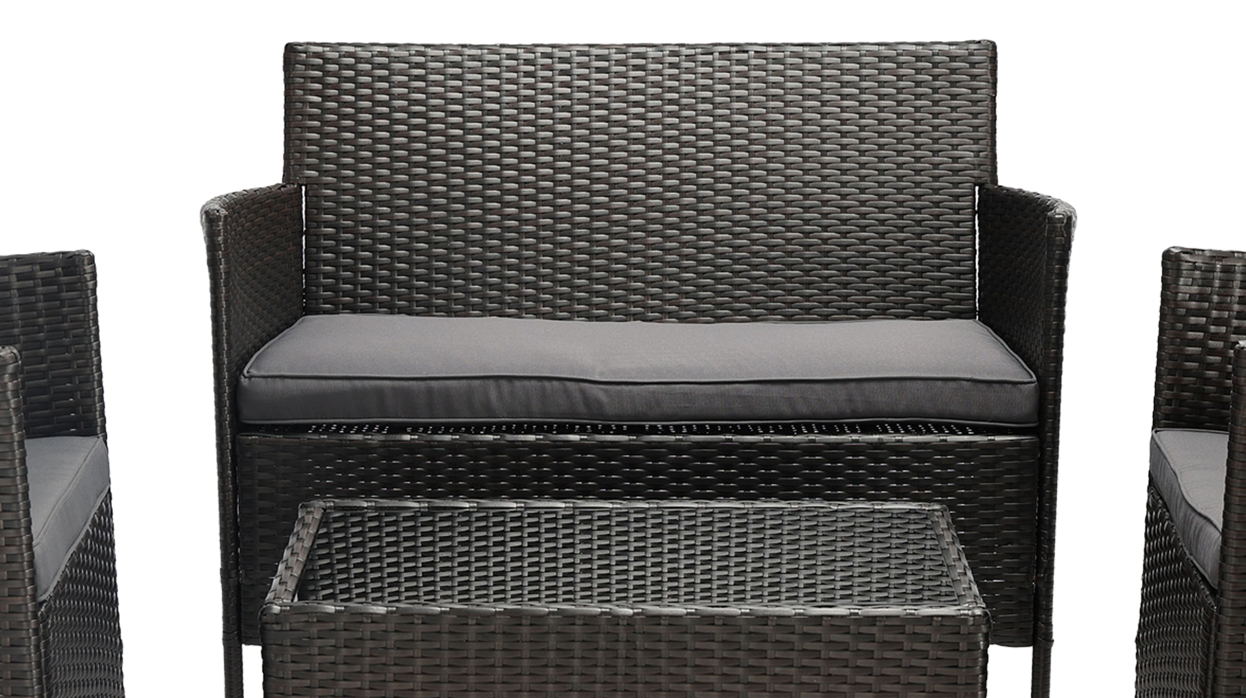 Gartenmöbel Set 4-teilig Polyrattan schwarz mit Kissen - SOLI