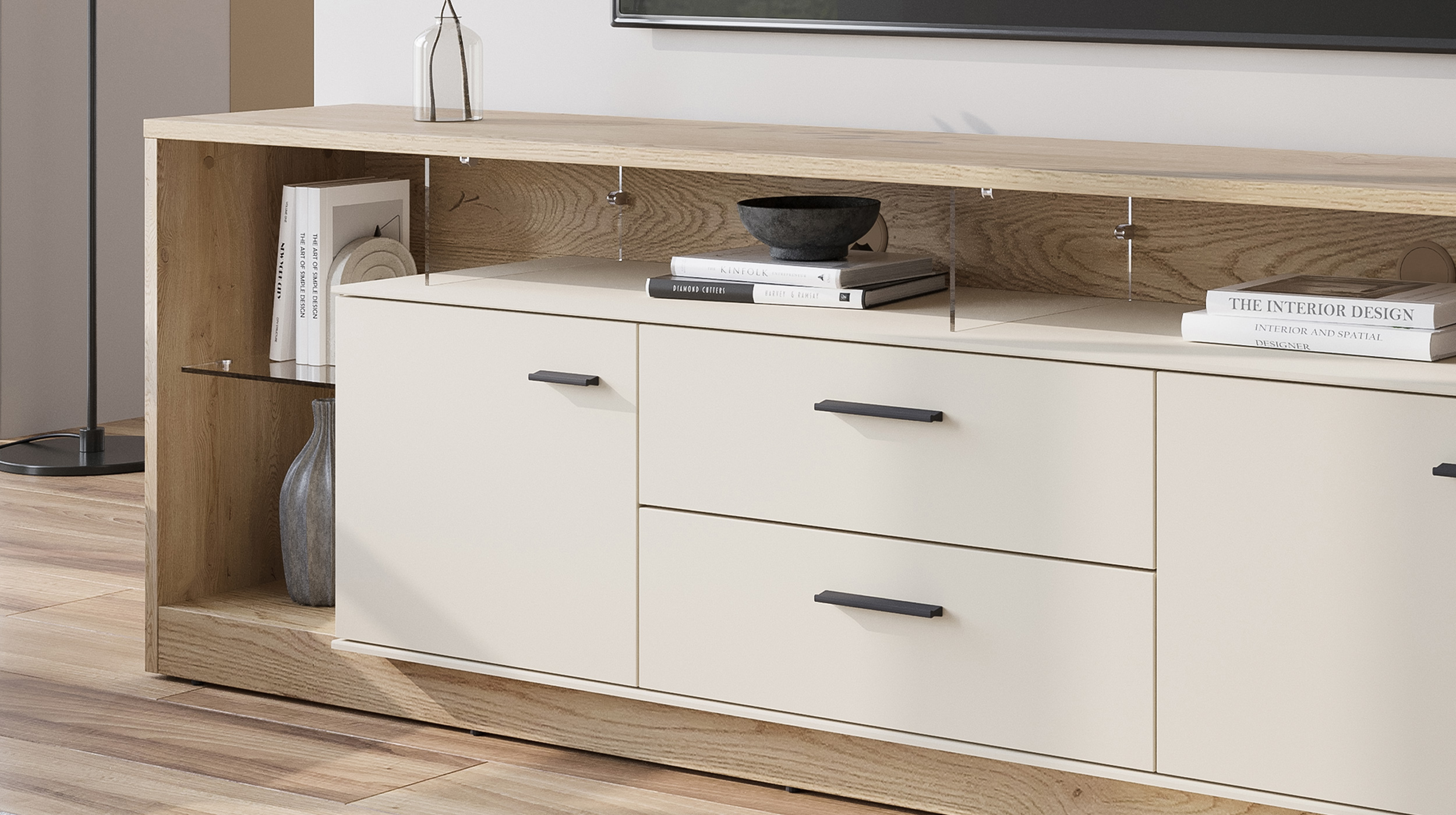 TV - Lowboard beige - Eiche - 236 cm TV-Board - MEOLO