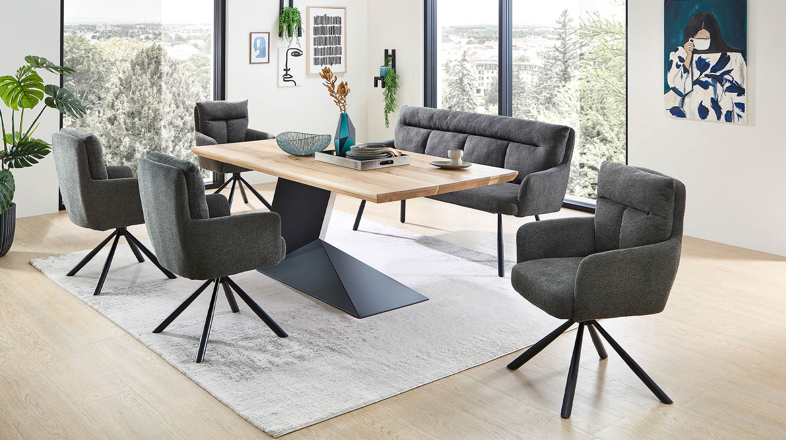 Sitzbank mit Rückenlehne 180 cm Strukturstoff grau - SOFIA