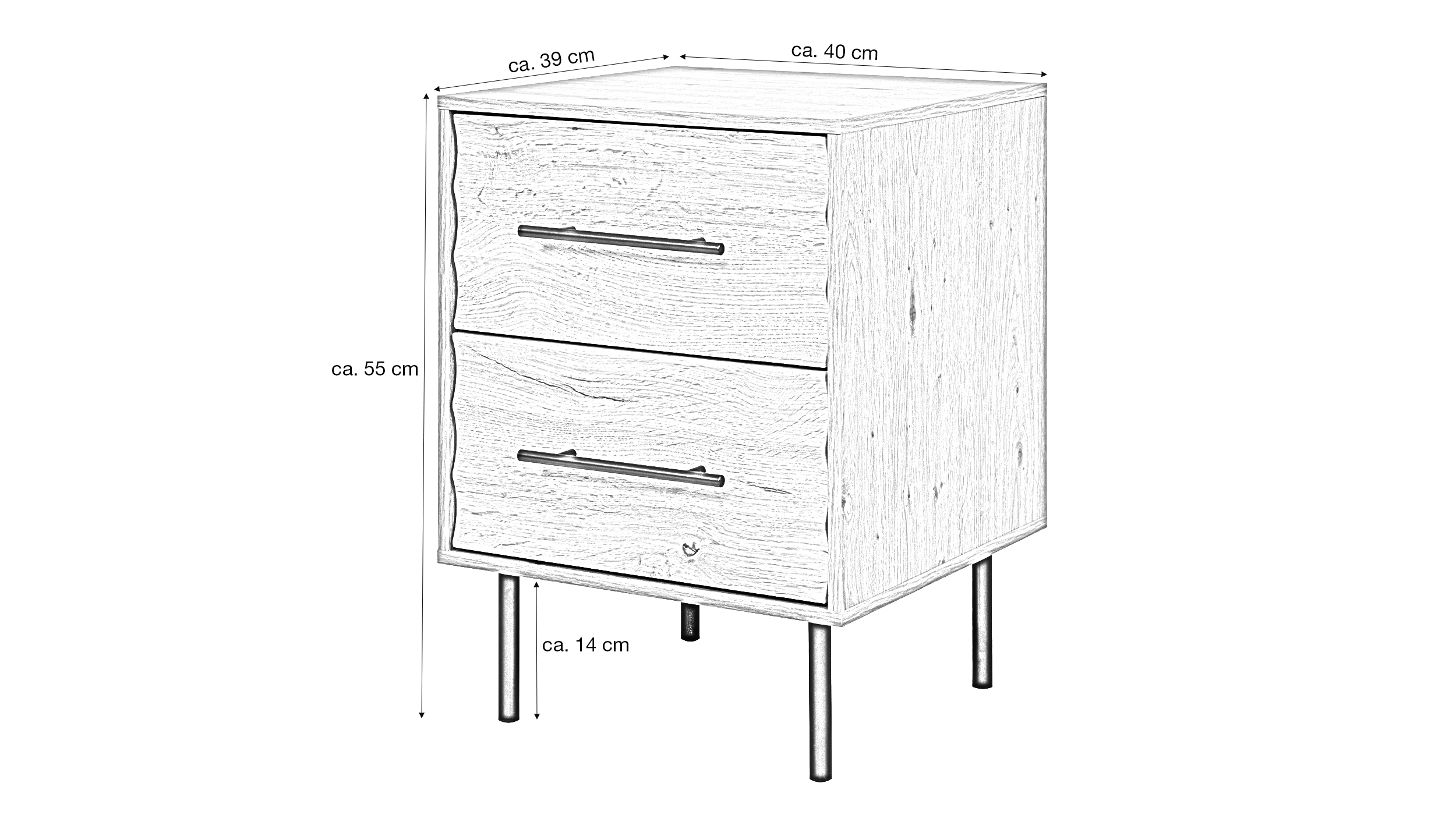 Nachttisch Artisan Eiche 40 x 39 cm - 2 Schubladen - FALUN