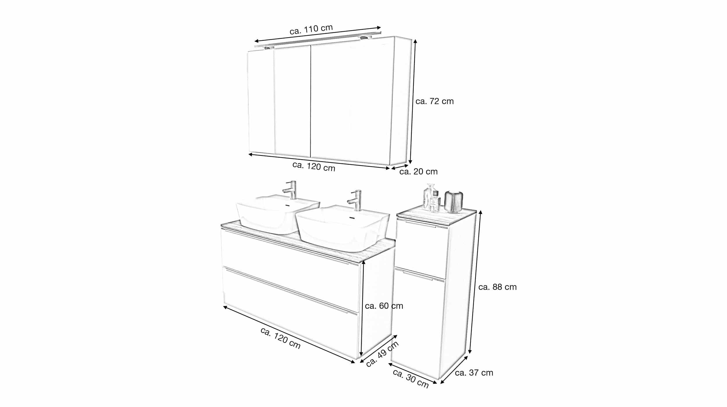 Nobilia Badmöbelset Magnolia - 3-tlg - MS -  Waschplatz 120 cm - LEONEL