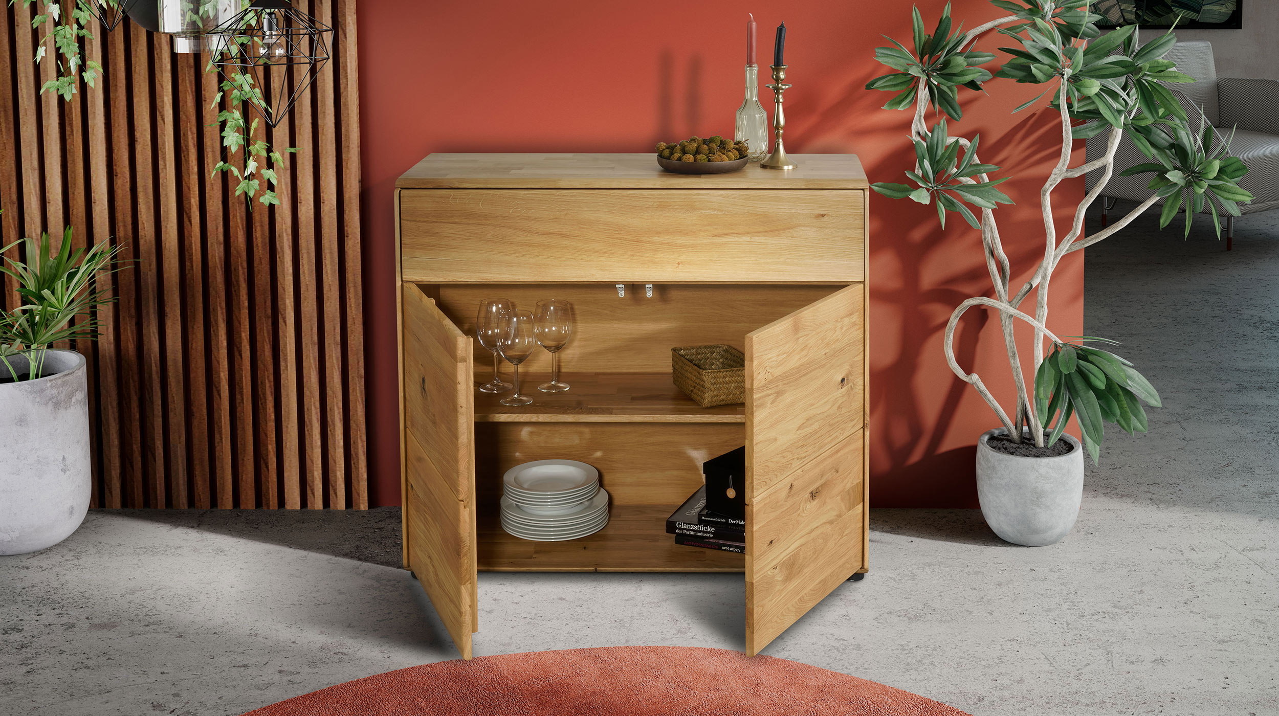 Kommode mit Schublade Wildeiche massiv geölt 100 cm - SKOV