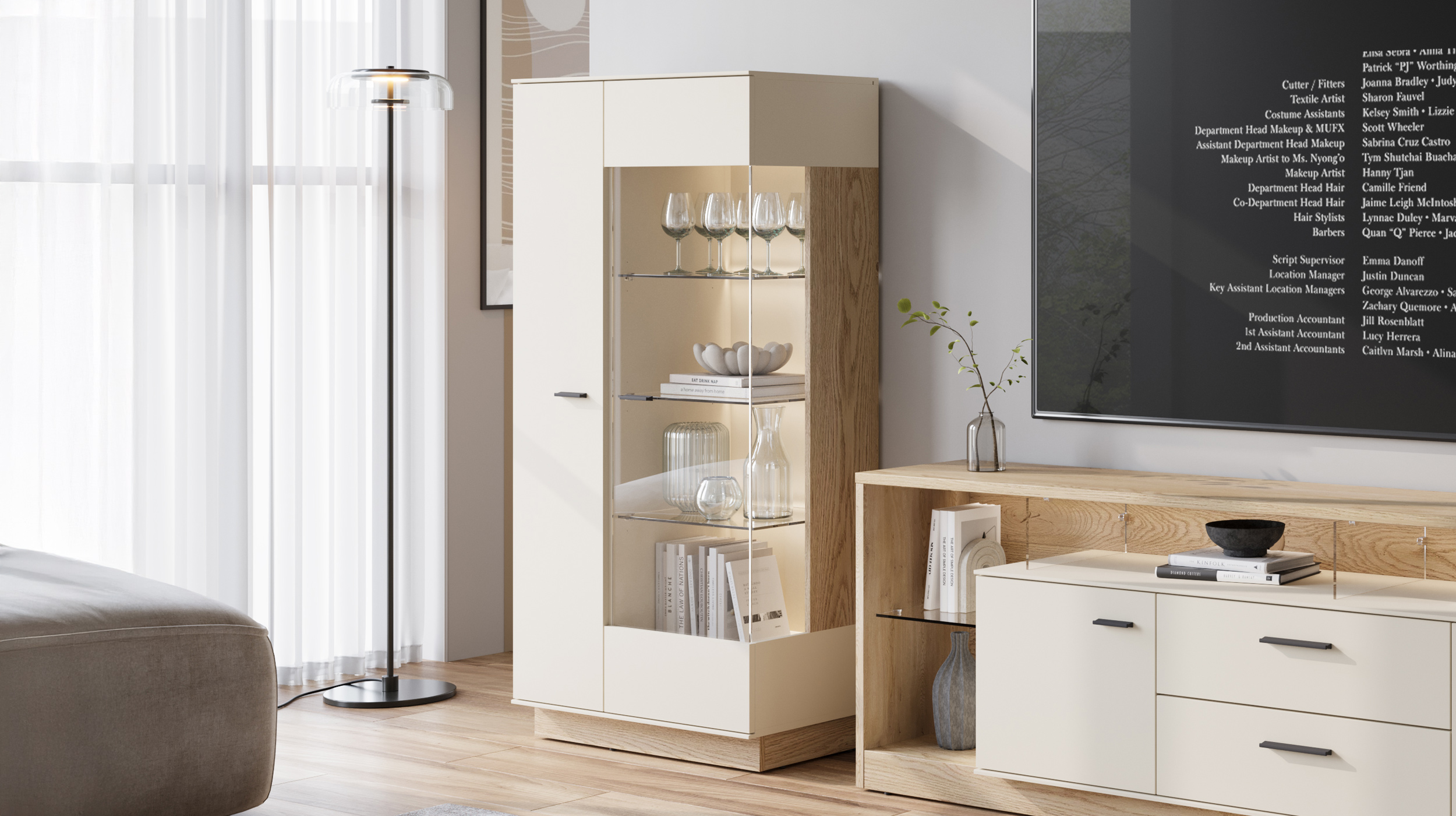Vitrine mit Glastür beige - Eiche - Breite 75 cm - MEOLO