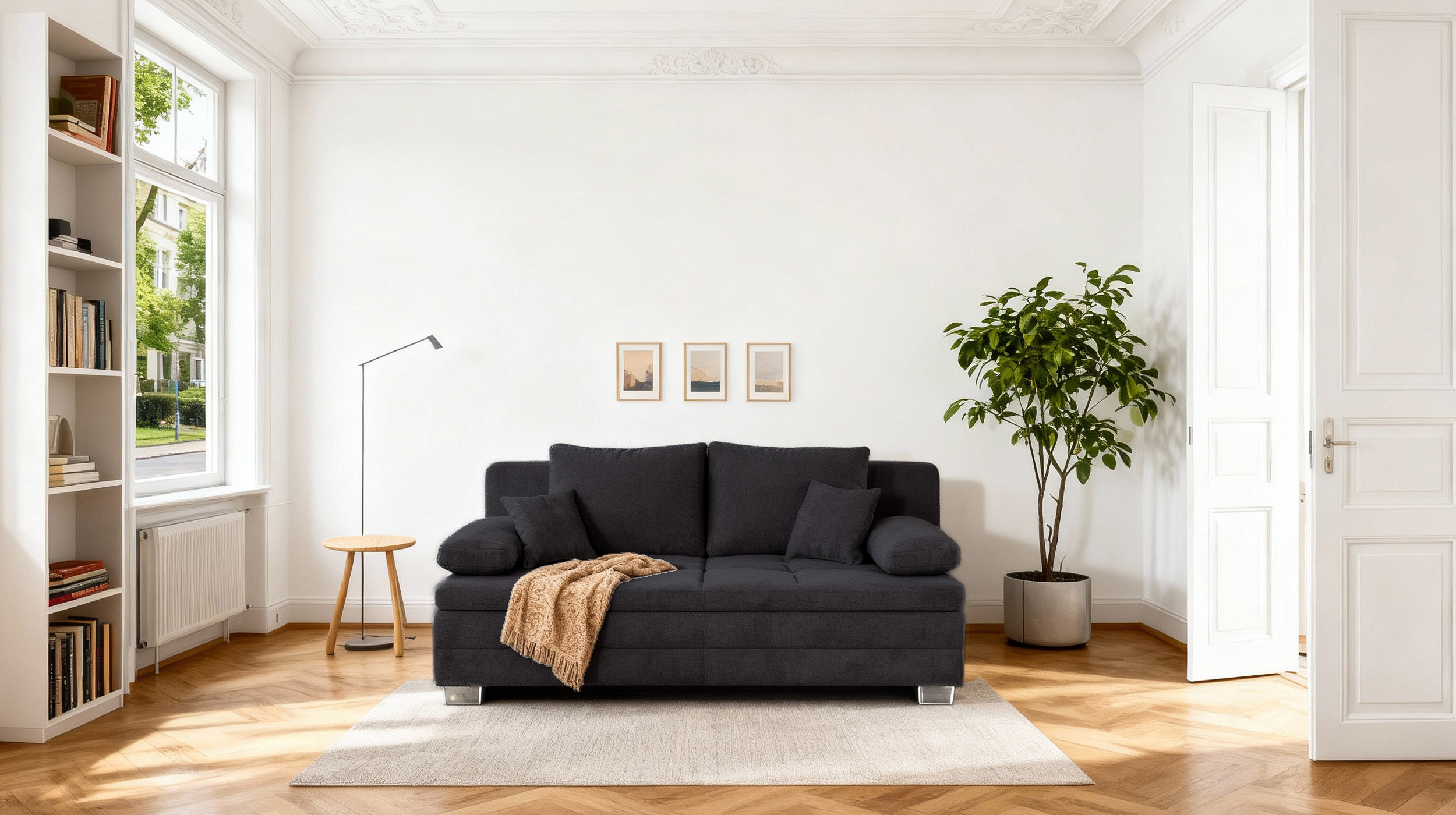 Schlafsofa schwarz Bettkasten Dauerschläfer Federkern - LINDAU