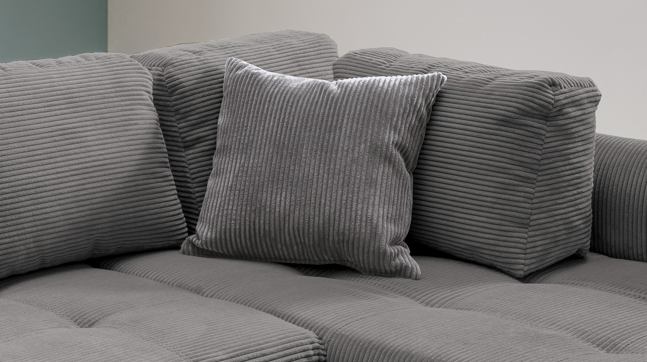 Ecksofa Cord grau Schlaffunktion Bettkasten OT rechts - LUNARO