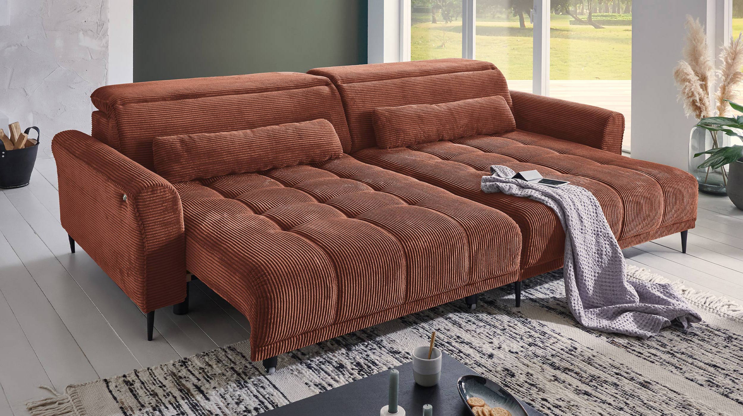 Ecksofa Cord rost ausziehbar - Sitztiefenverstellung 277 cm - OT rechts - LOGAN