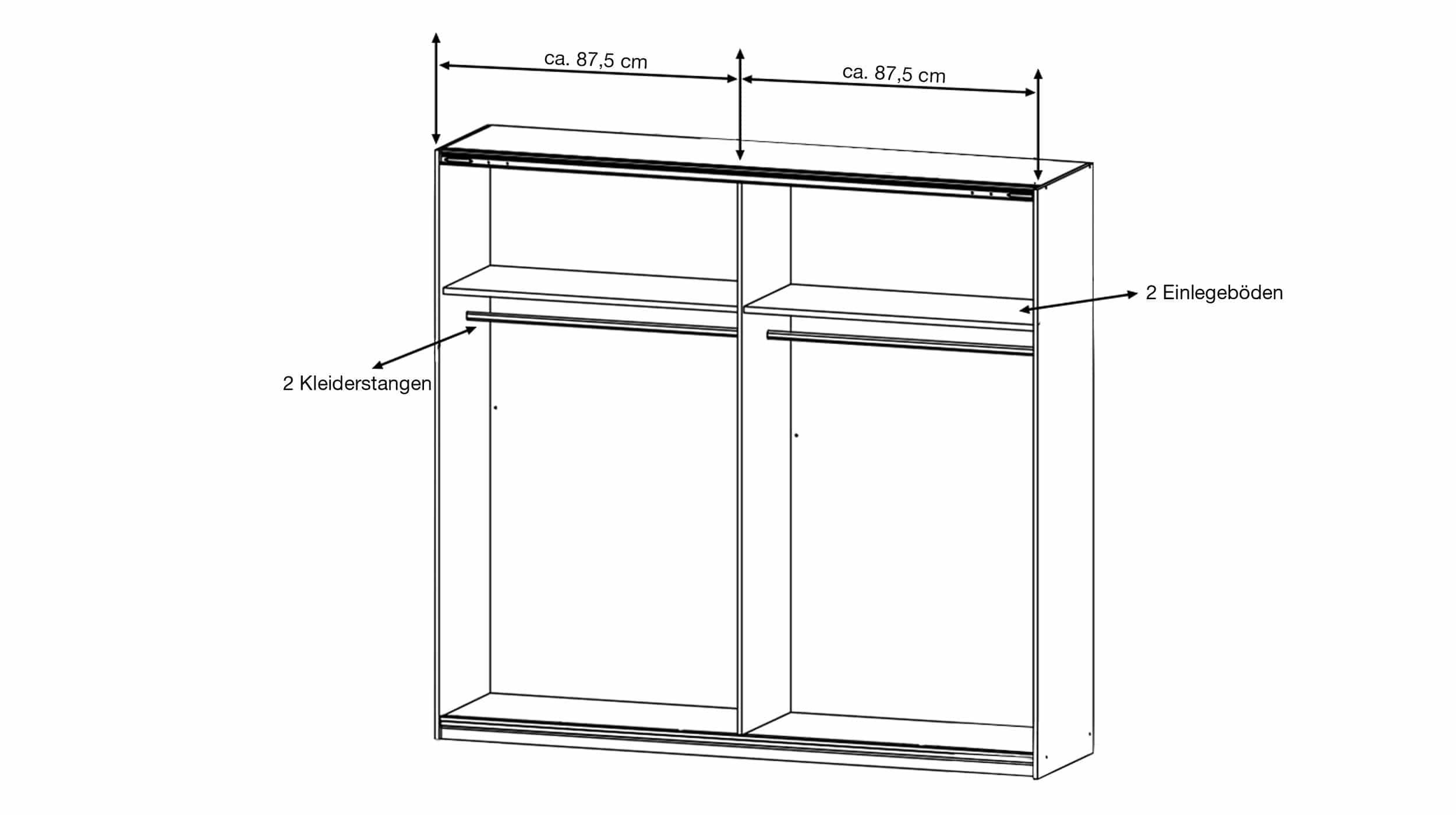 Schwebetürenschrank grau 175 cm 2-türig - AURELIA