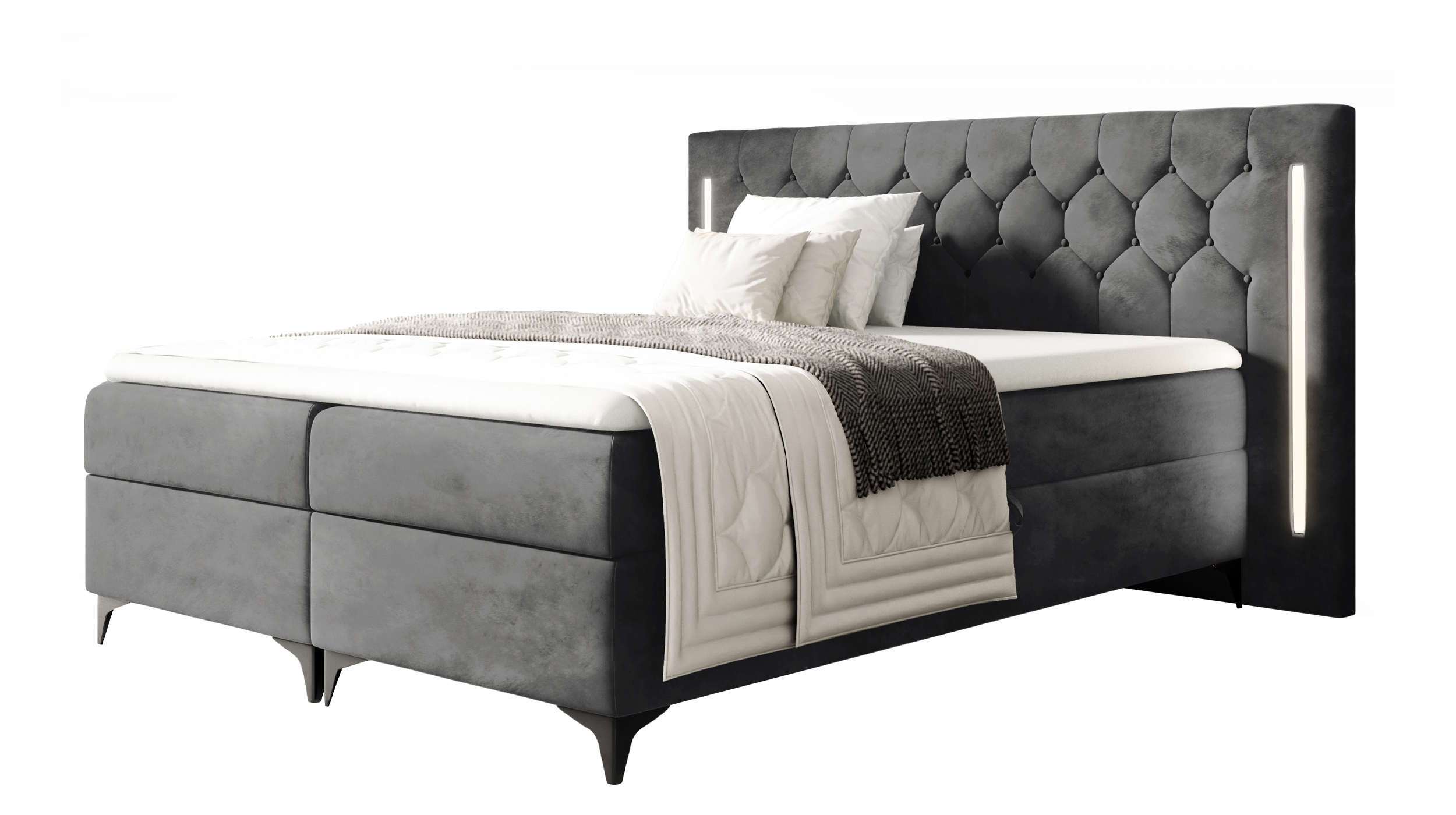 Boxbett 180 x 200 cm mit Bettkasten Anthrazit Samt - CALIFORNIA