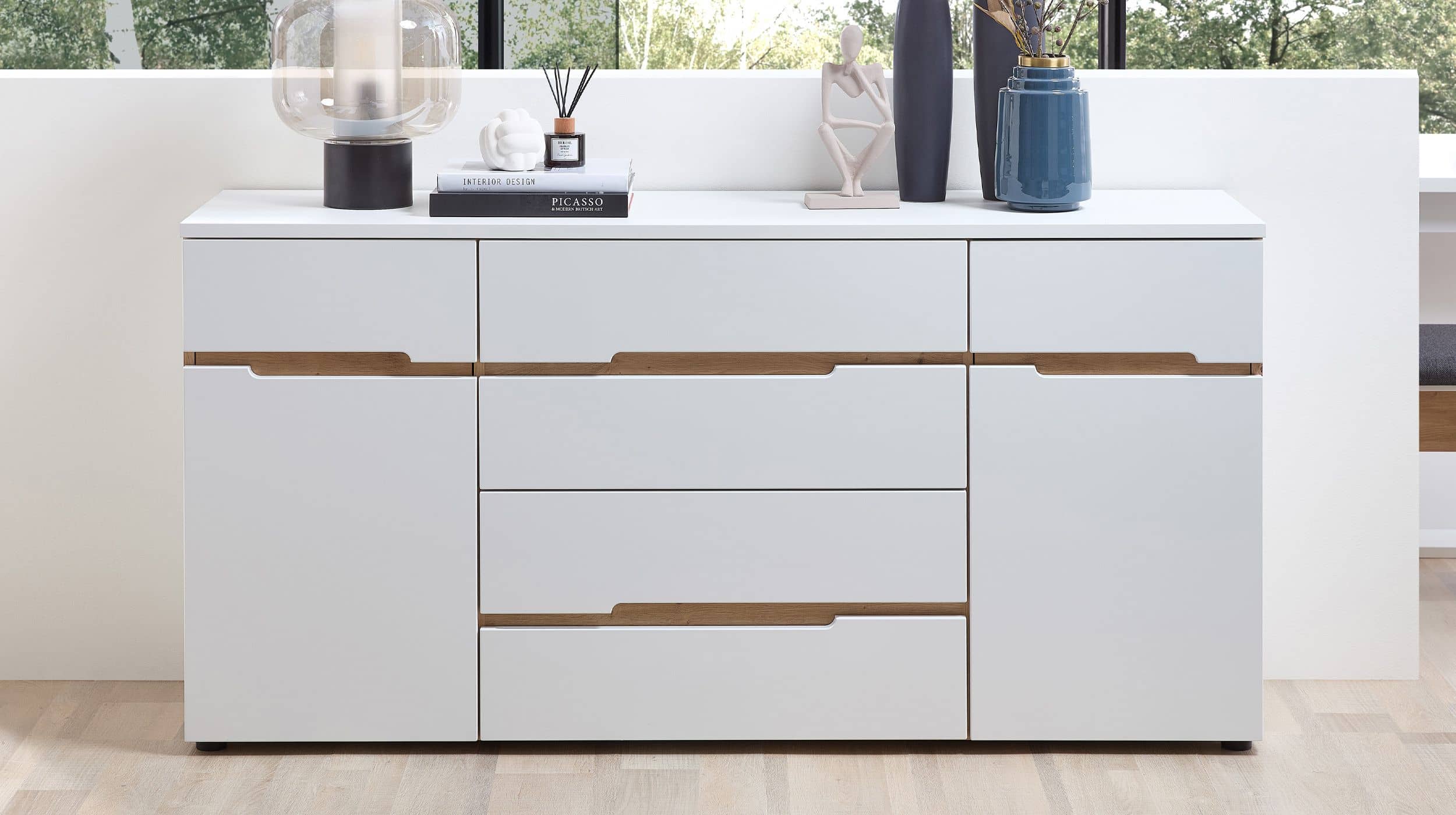 Sideboard mit 4 Schubladen weiß - Artisan Eiche 165 cm - MEMPHIS 
