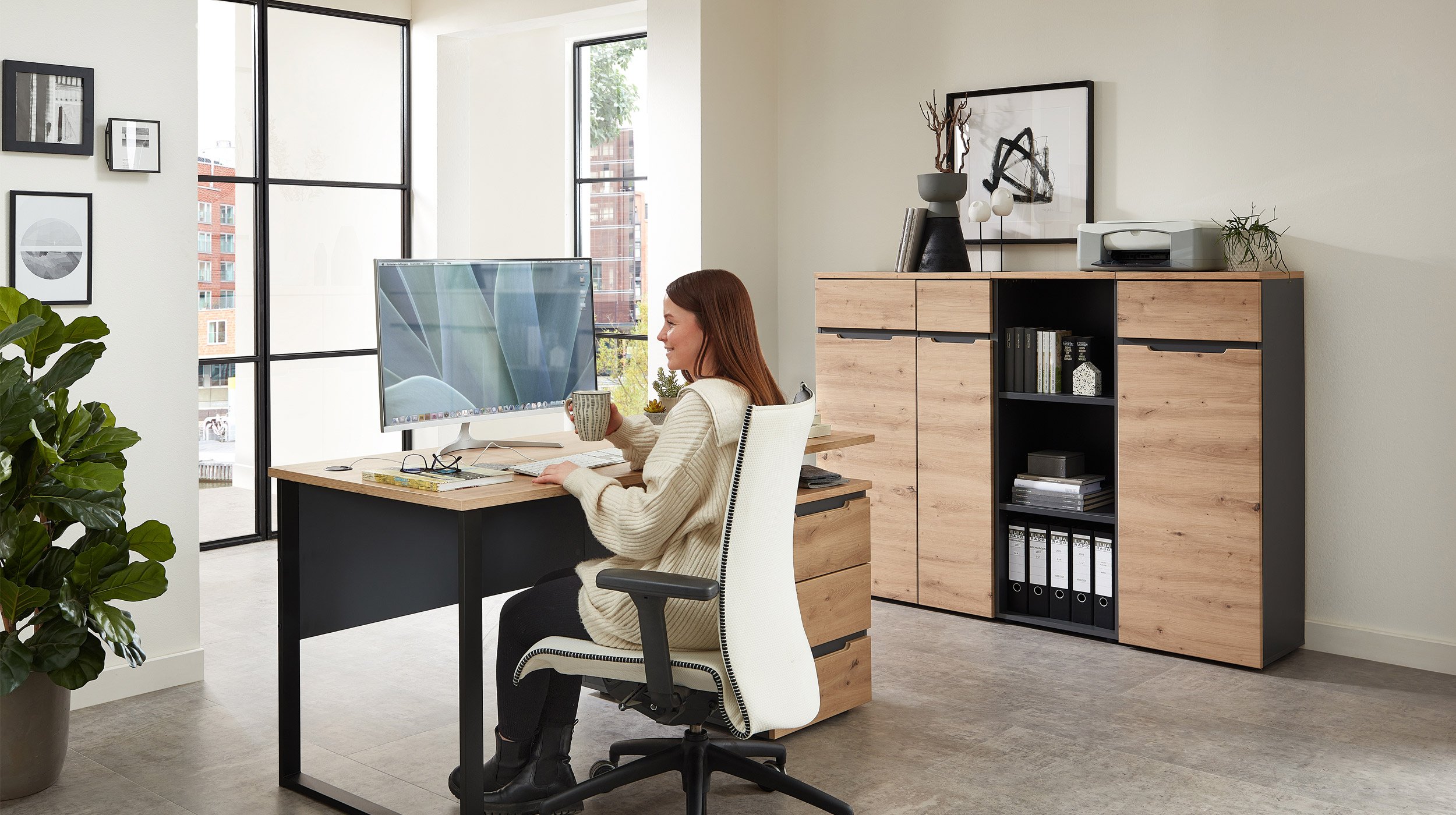 Büroregal graphit - Artisan Eiche 45 x 122 cm - MEMPHIS