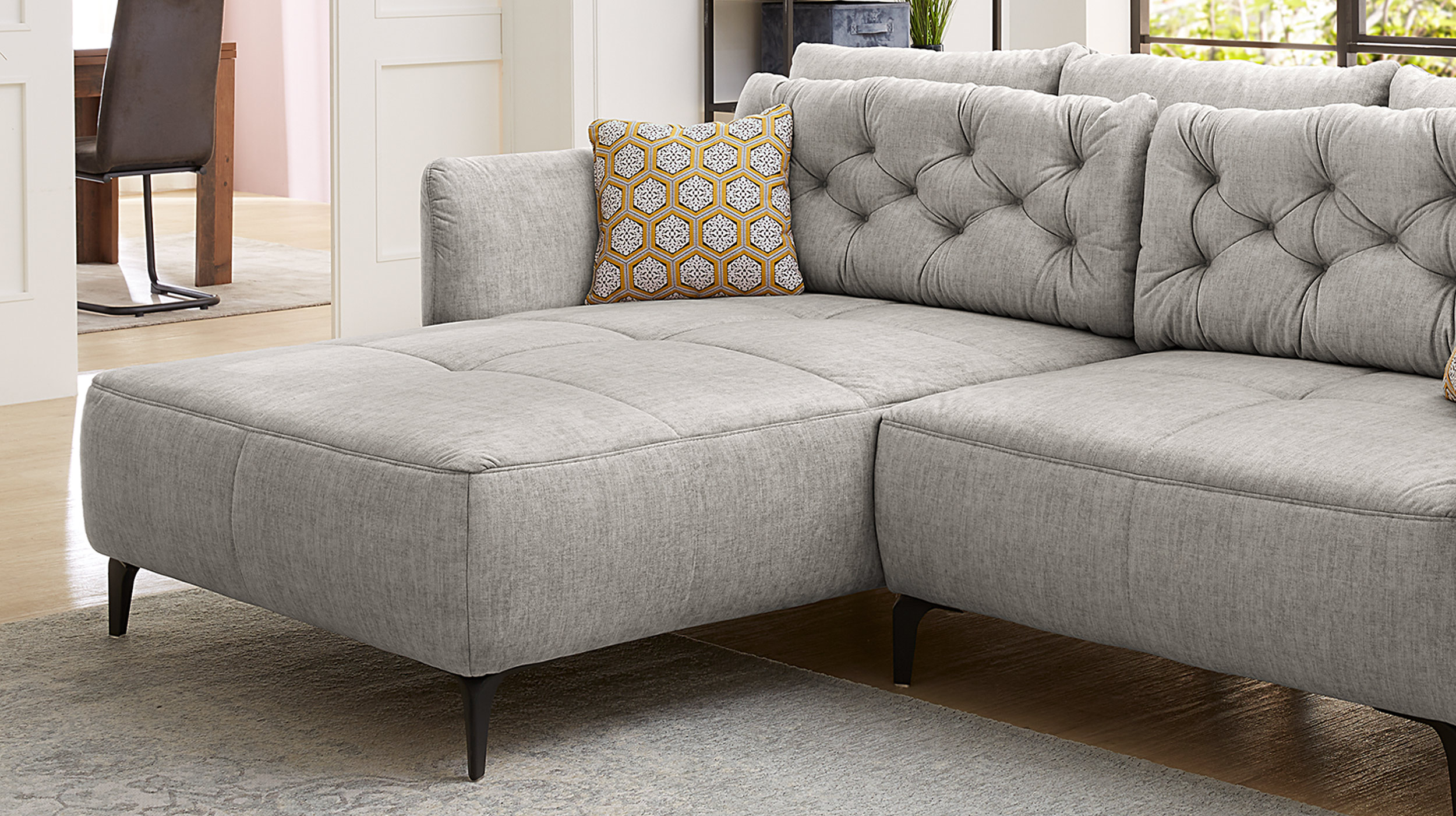 Ecksofa Veloursbezug hellgrau 251 x 186 cm - SALO