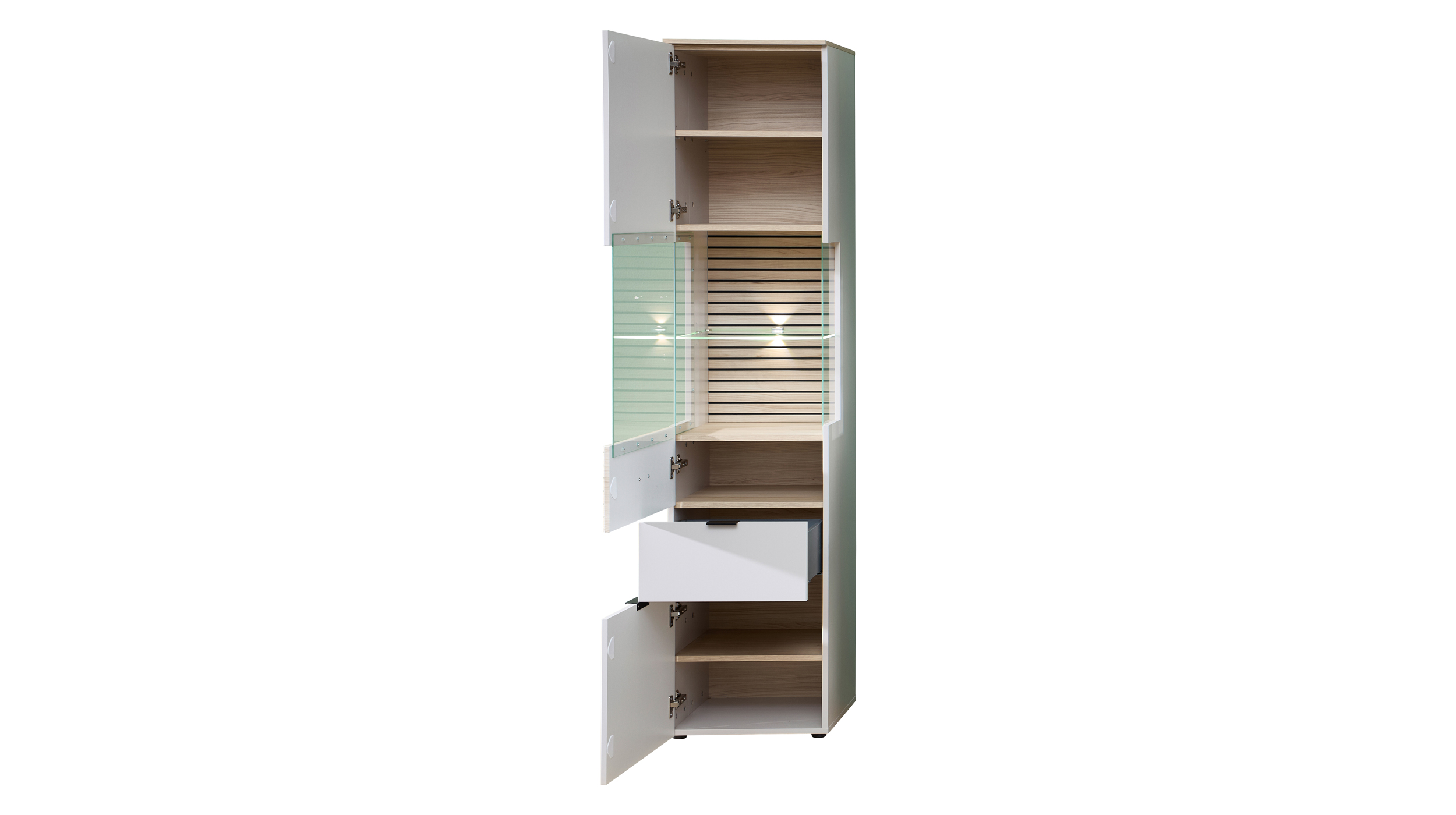Wohnwand beige - Riva Eiche 320 cm LED-Beleuchtung - INA