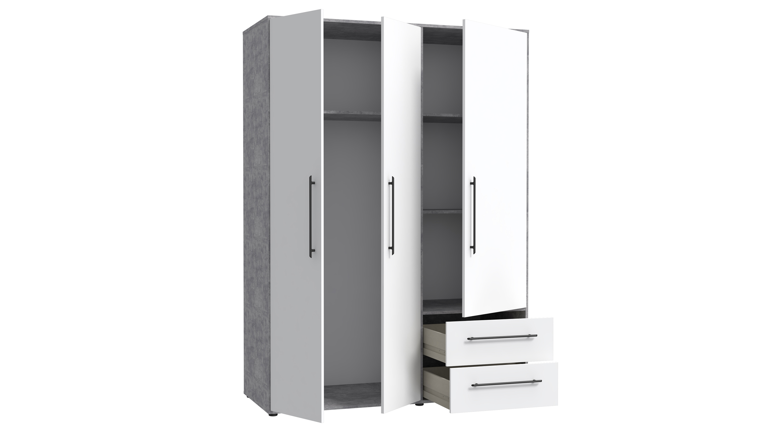 Kleiderschrank weiß - betonoptik - 144 cm - 3 Türen - MOKKARIS