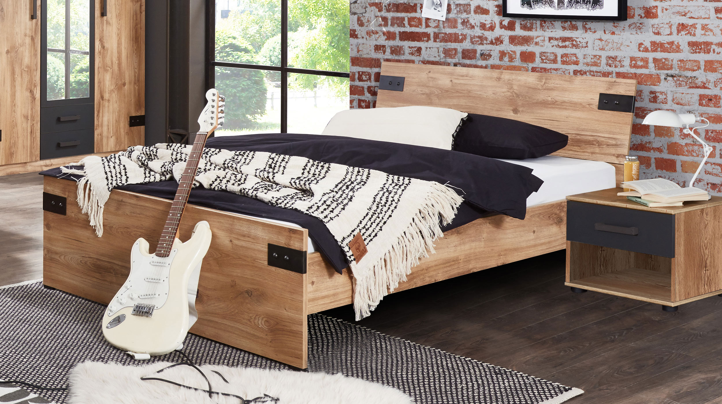 Jugendbett 140 x 200 cm Plankeneiche - graphit - LIVERPOOL Jugendbett 140 x 200 cm Plankeneiche - graphit - LIVERPOOL