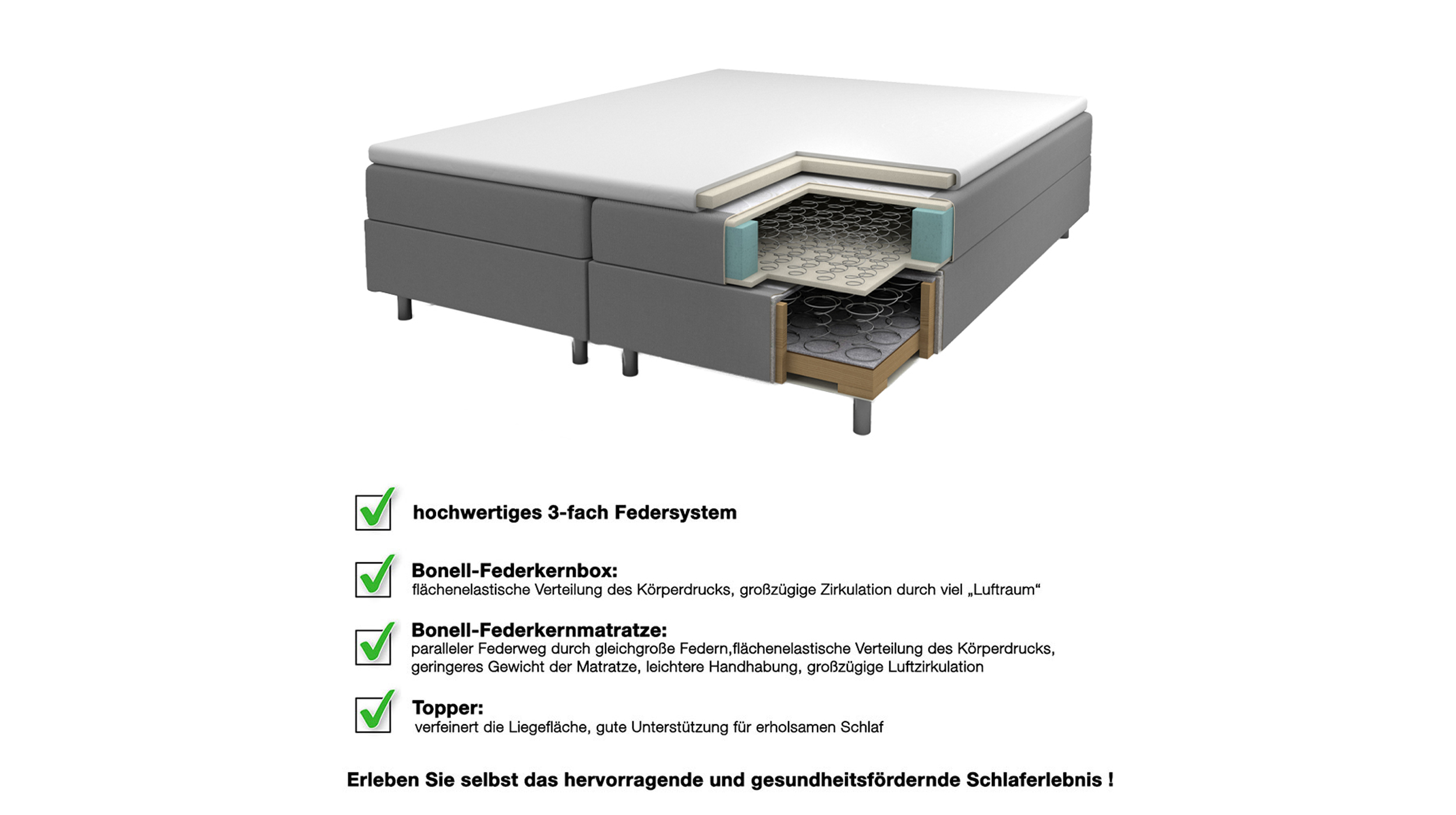 Boxspringbett 180 x 200 cm Stoffbezug grau - INNSBRUCK