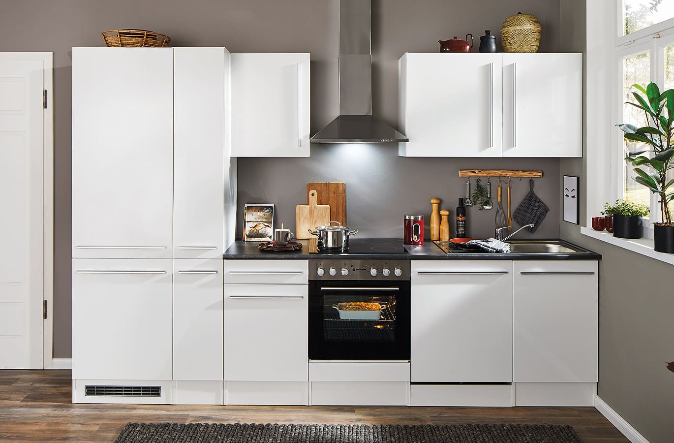 cm Küchenzeile weiß - - JAZZ hochglanz 310 Elektrogeräte - inkl.