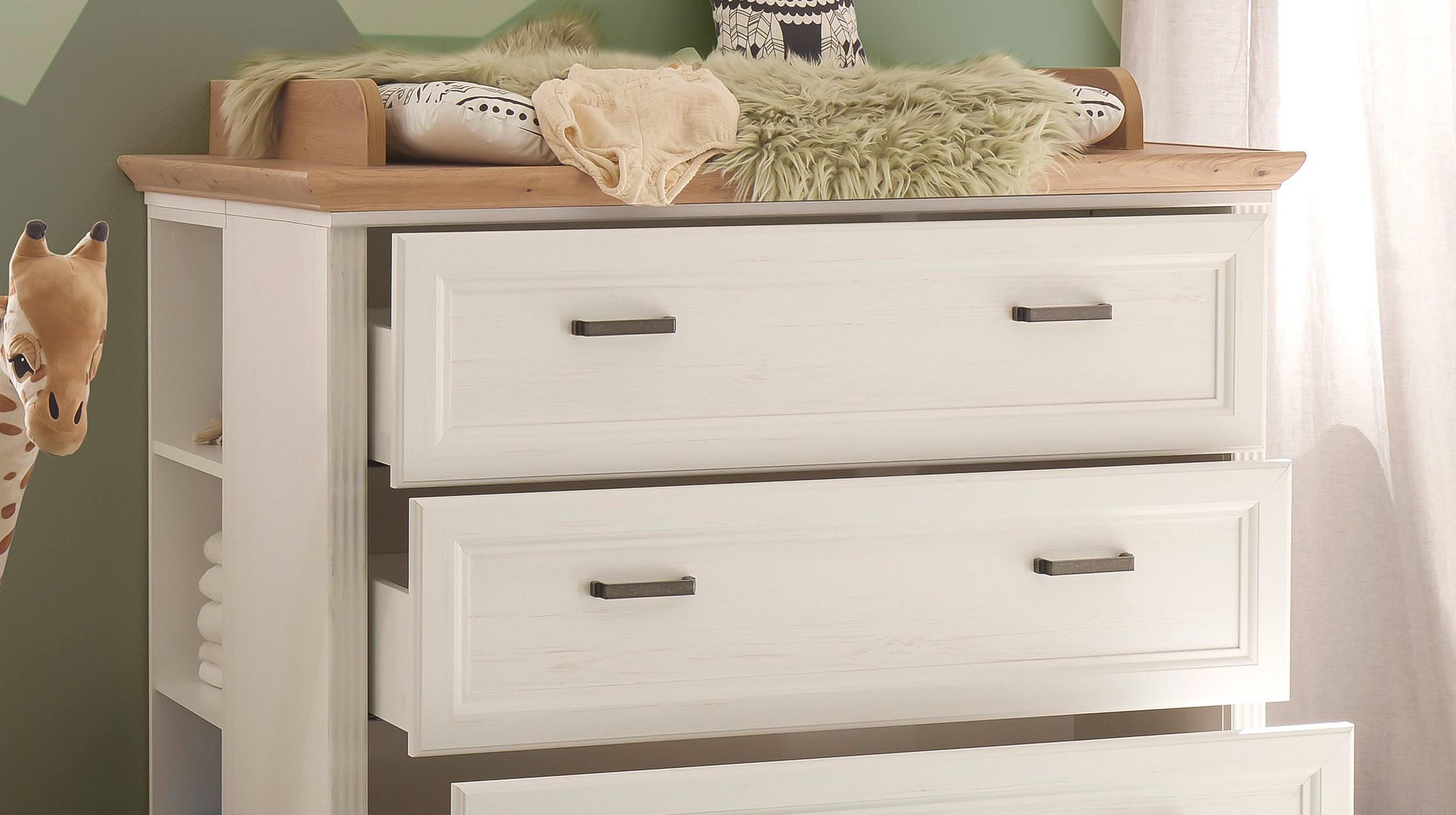 Kommode Wickelkommode Anderson Pinie weiß 114 cm - JASMIN 