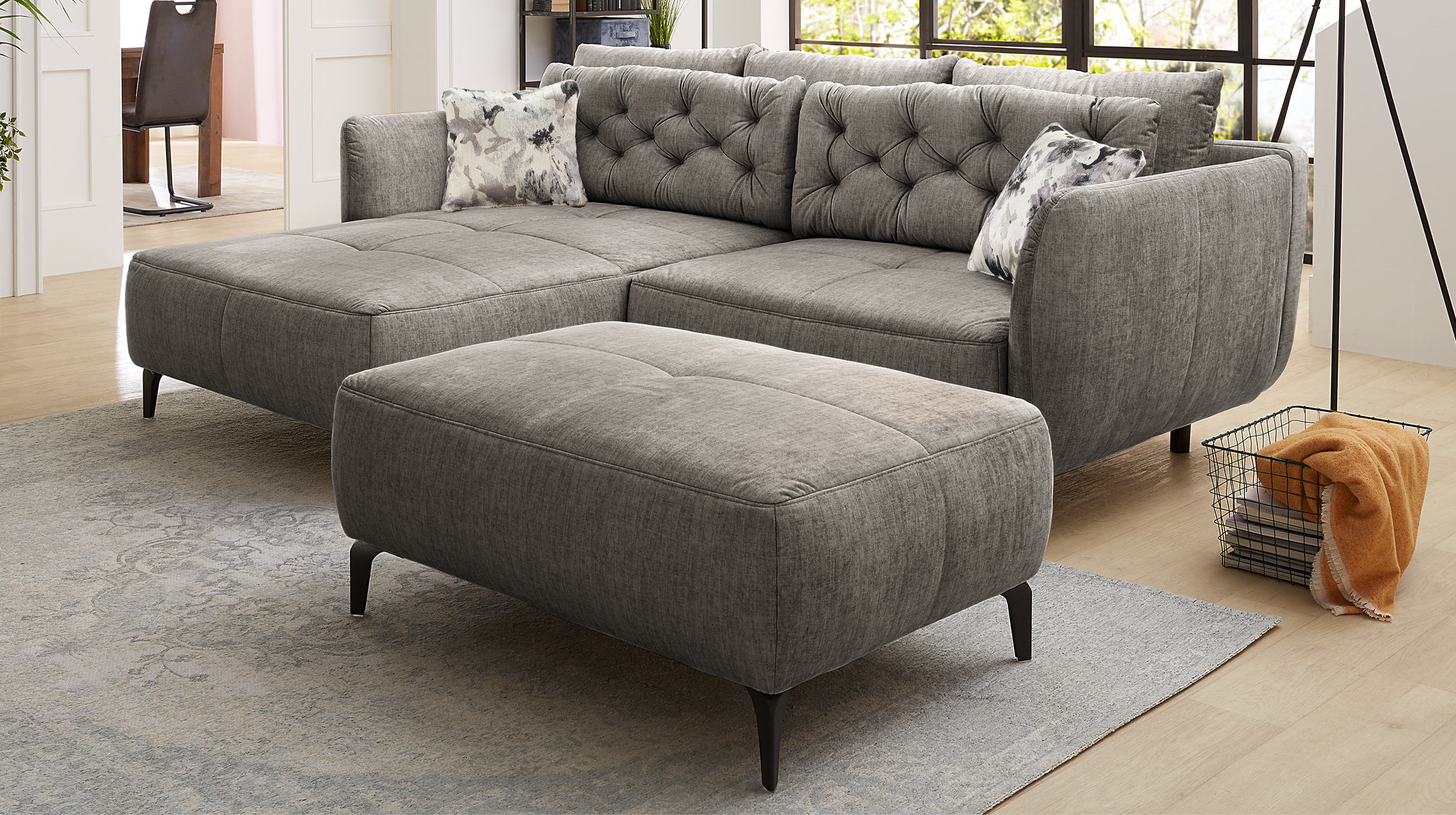 Hocker Sitzhocker 79 x 111 cm Veloursbezug grau - SALO