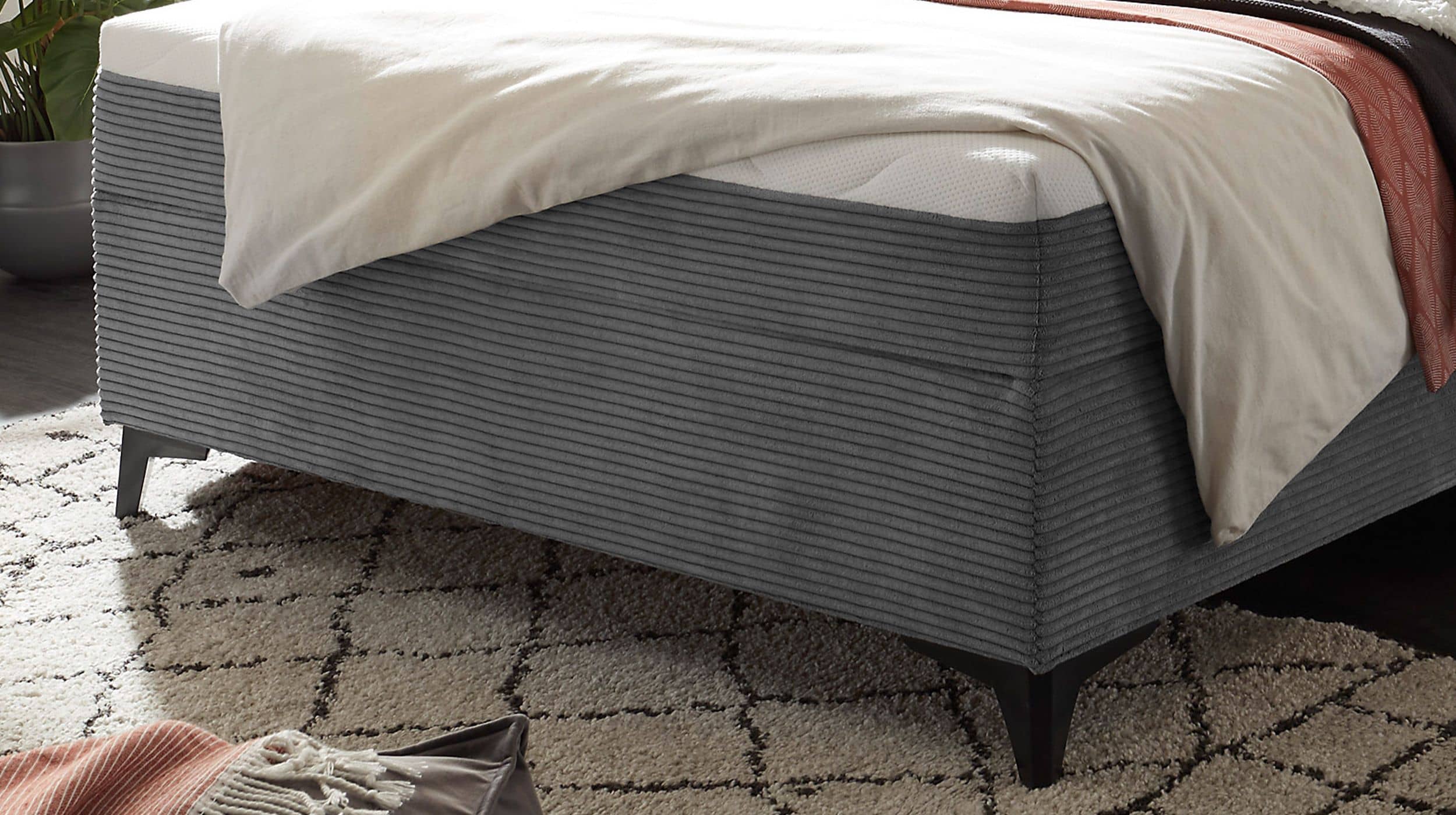 Boxbett Cord grau 120 x 200 cm mit Bettkasten - ANDON