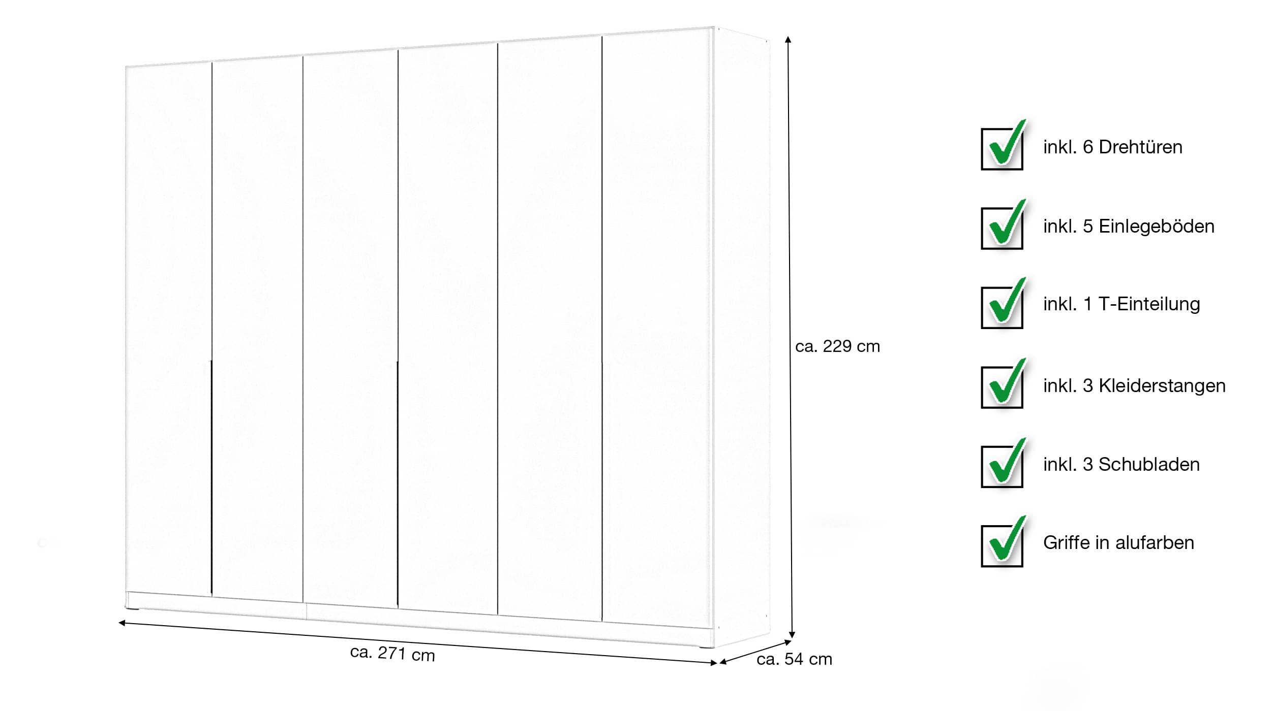 Kleiderschrank weiß 271 cm - rauch - ALABAMA