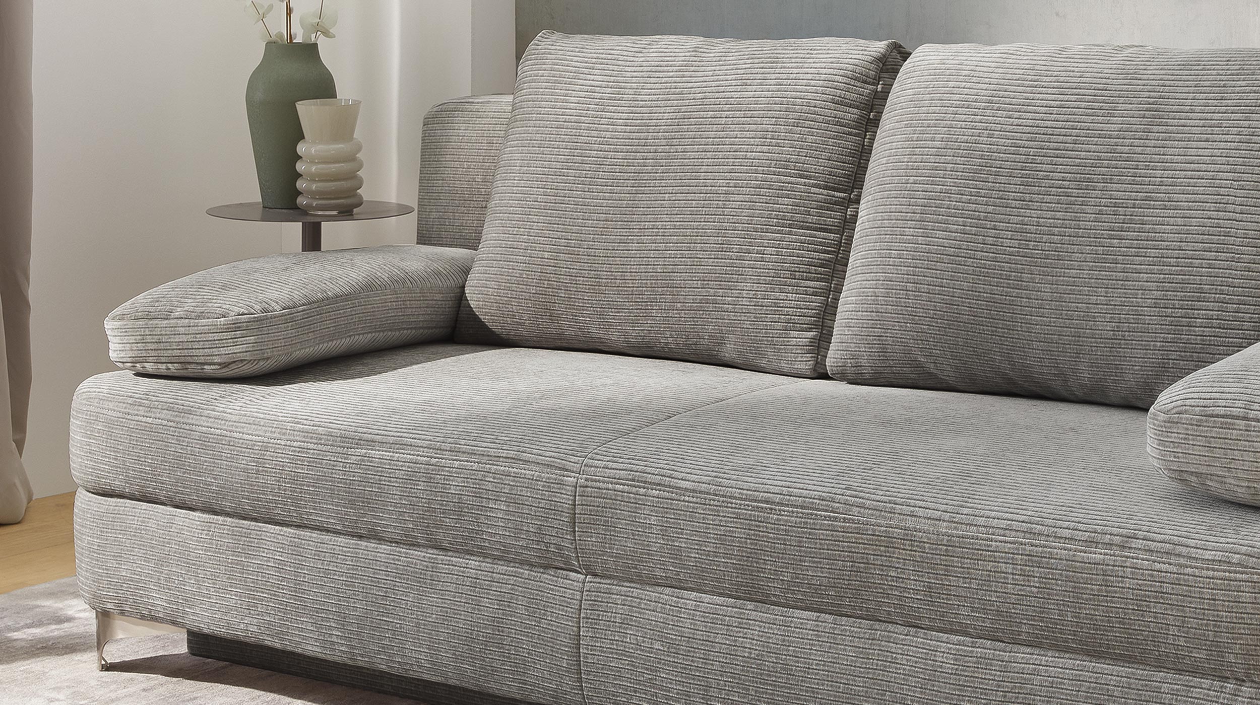 Schlafsofa Cord grau mit Bettkasten 204 cm - NOAH 