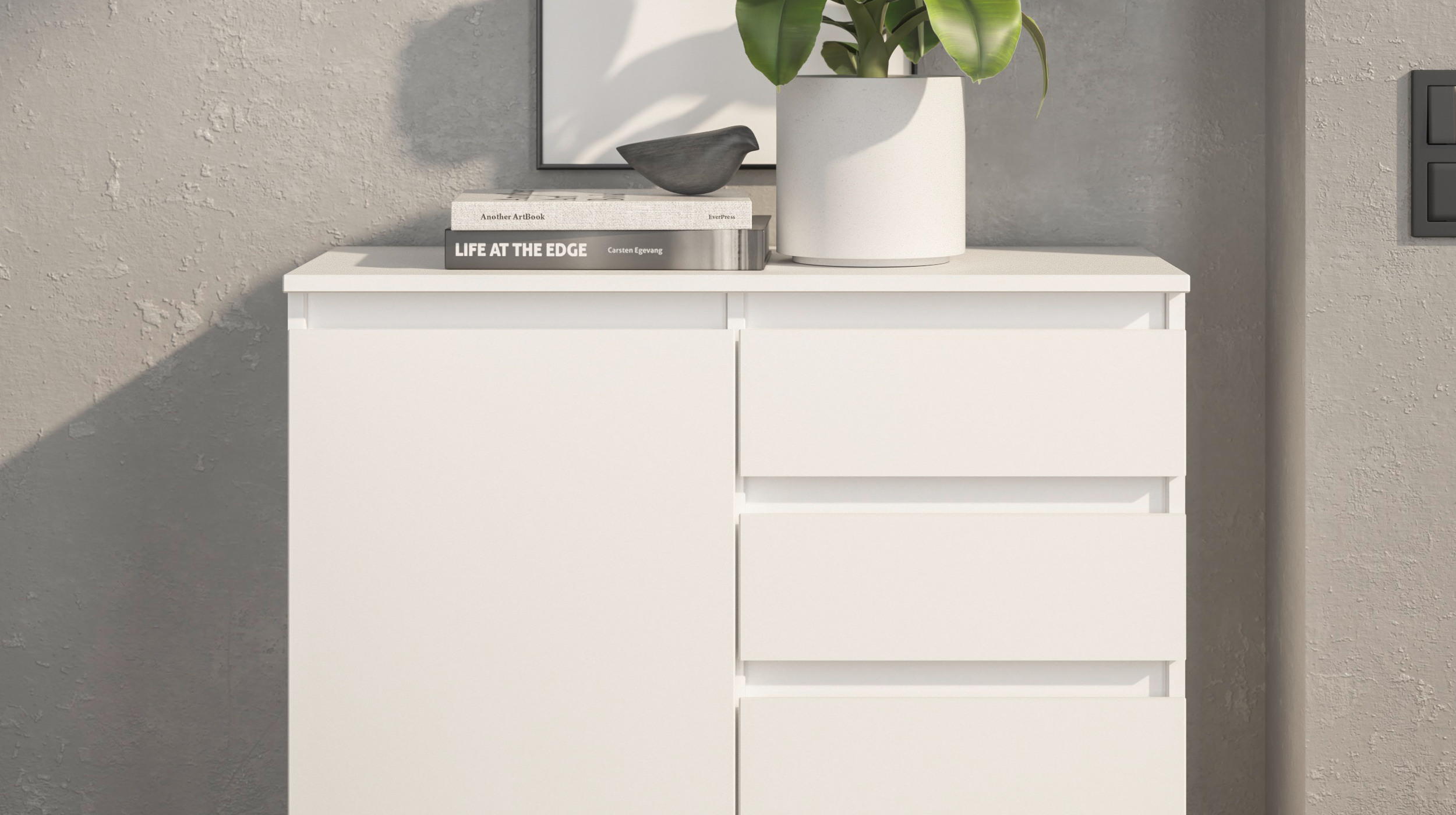 Kommode mit 2 Schubladen weiß 80 x 35 cm - 2-türig - BRESTA