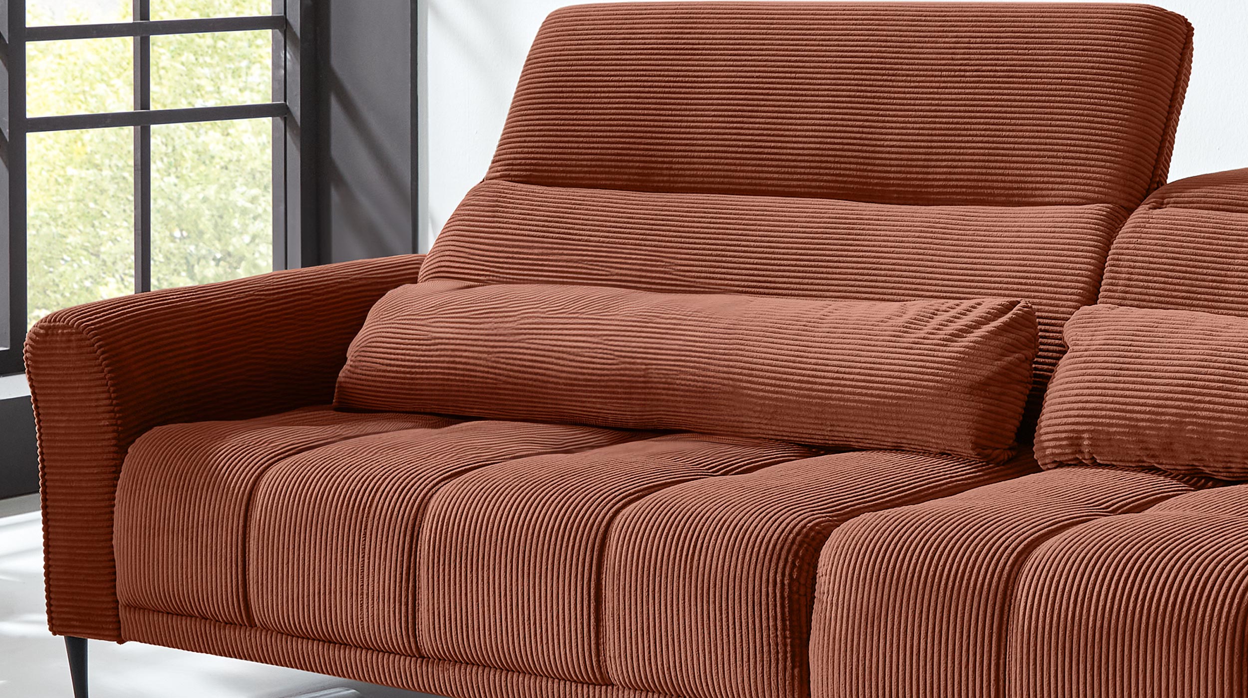 Big Sofa Cord rost ausziehbar - Sitztiefenverstellung - 280 cm - LOGAN  Big Sofa Cord rost ausziehbar - Sitztiefenverstellung - 280 cm - LOGAN