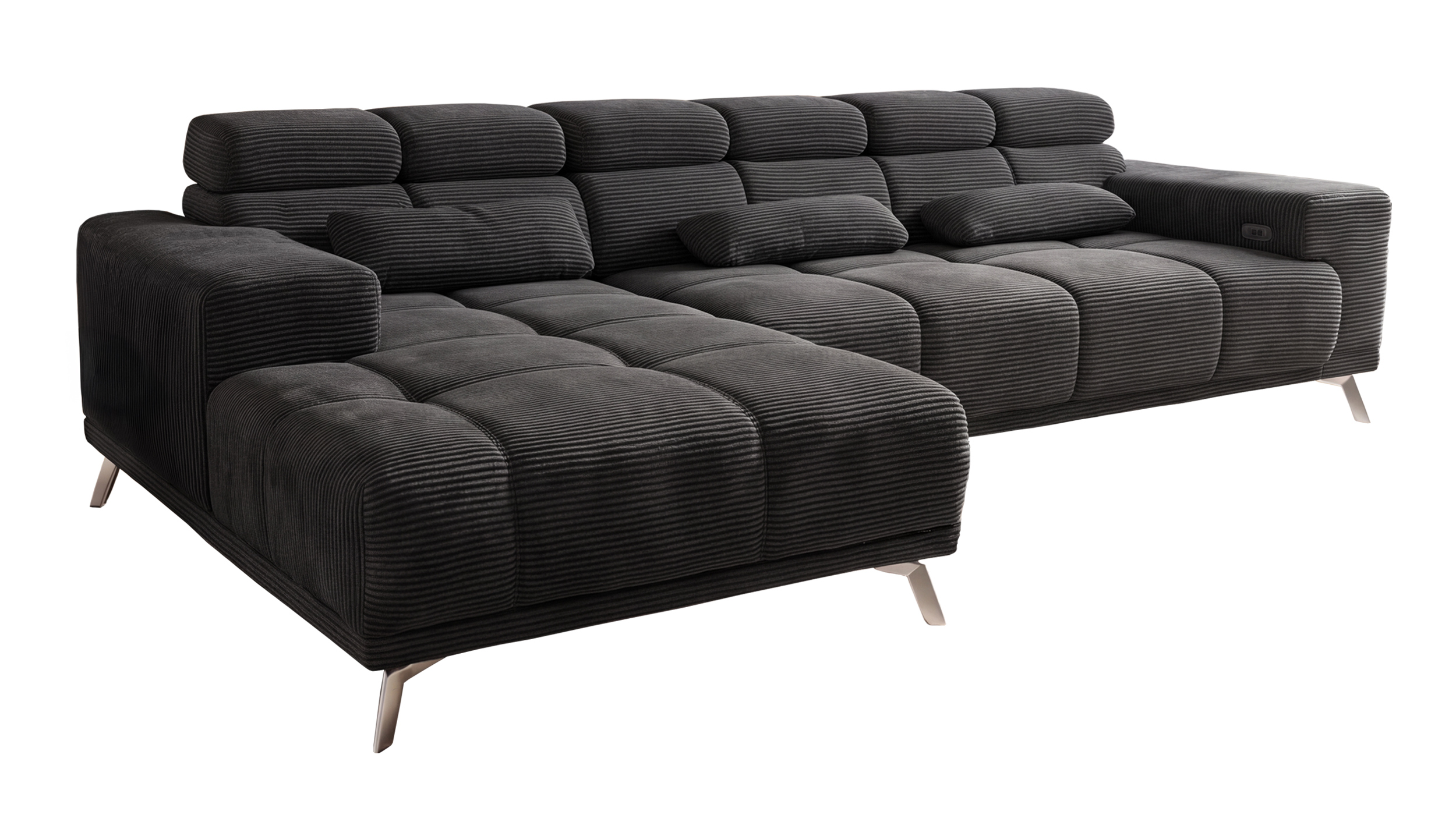 Ecksofa Cord grau elektrisch ausfahrbar 285 cm - OT links - SPEED