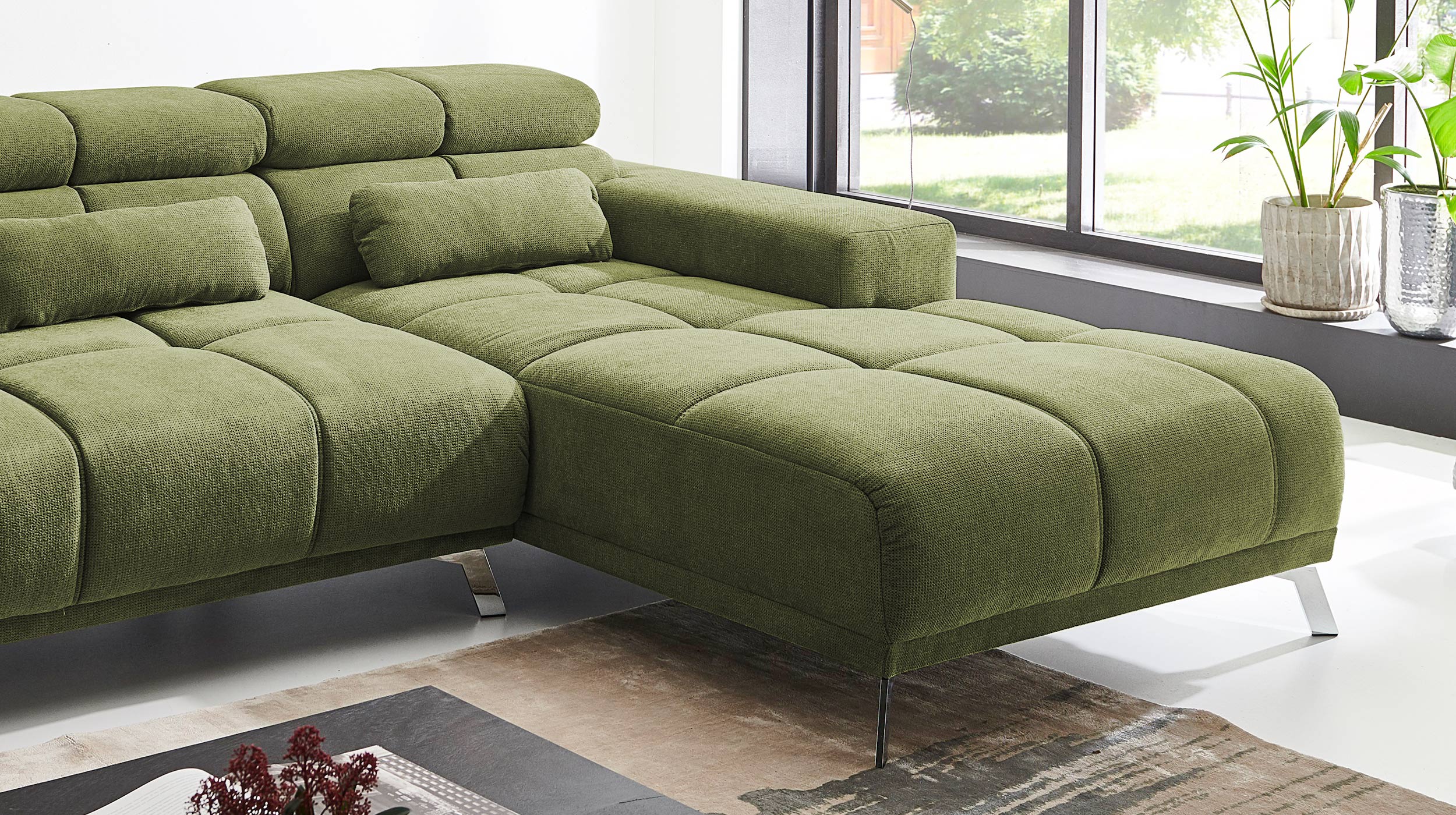 Ecksofa grün ausziehbar - Sitztiefenverstellung 285 cm - OT rechts - SPEED