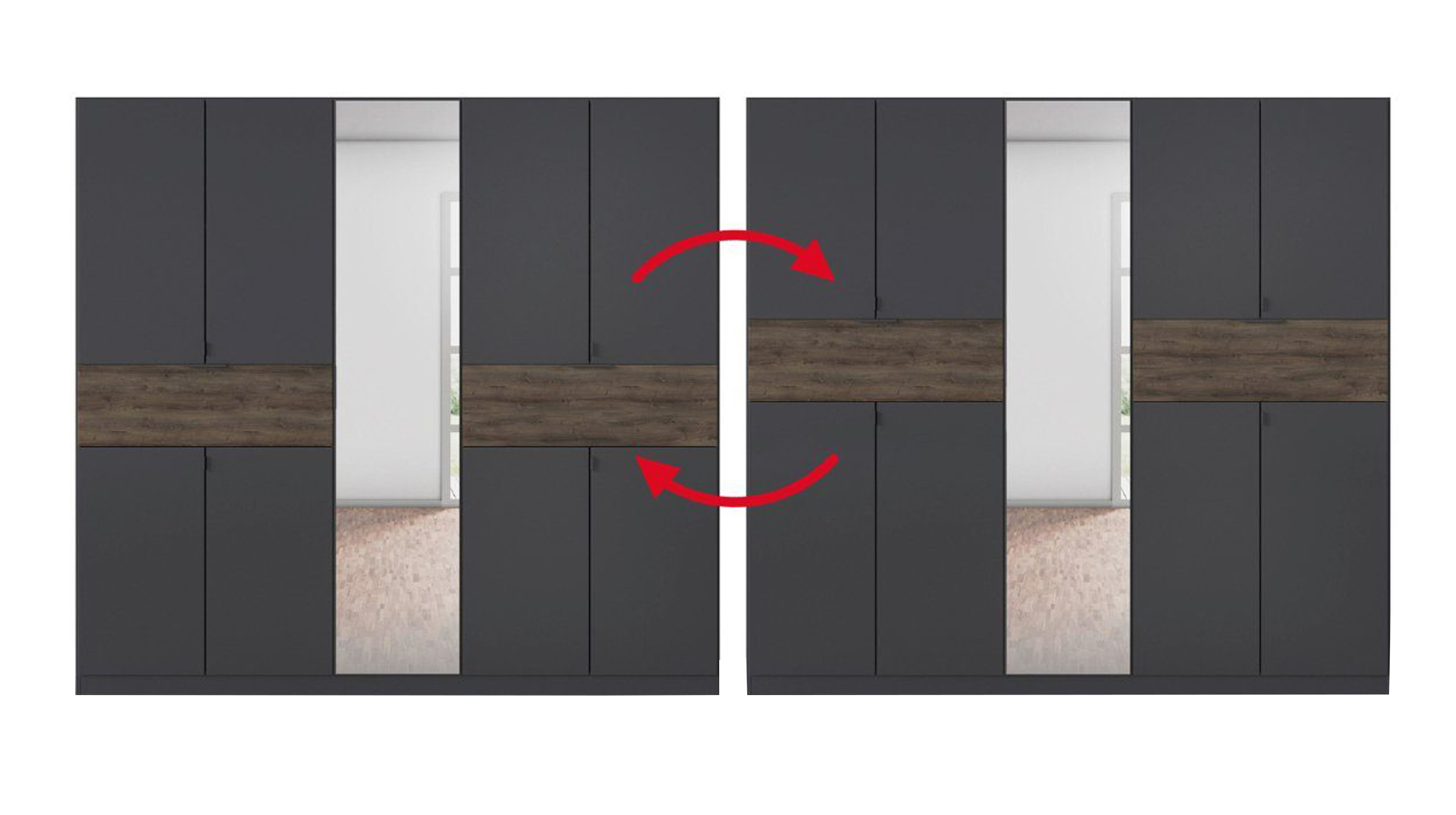 Kleiderschrank Spiegel 271 - grau - Eiche - rauch - TICAO