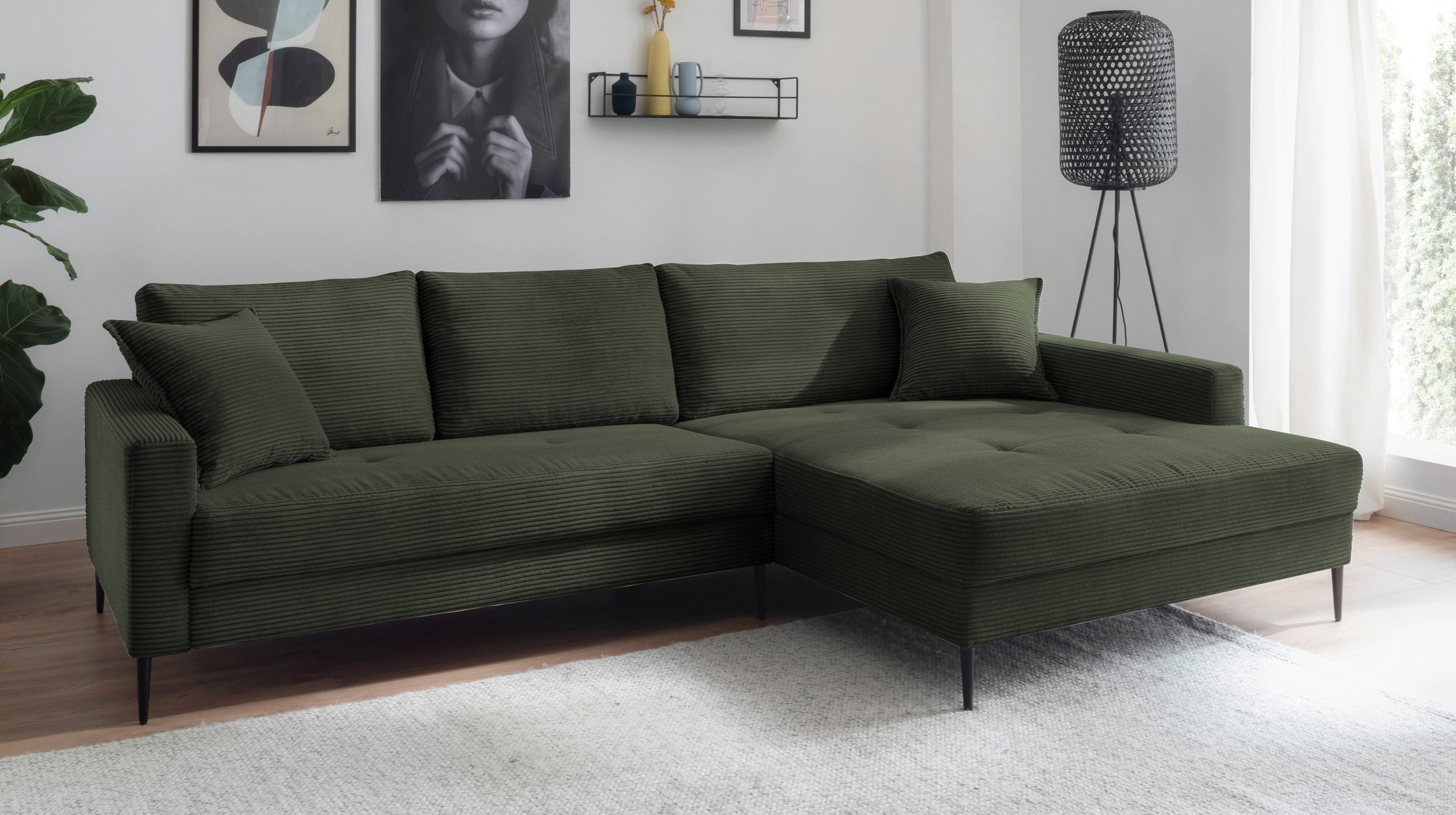 Ecksofa Cord dunkelgrün 276 x 173 cm - SUMMER