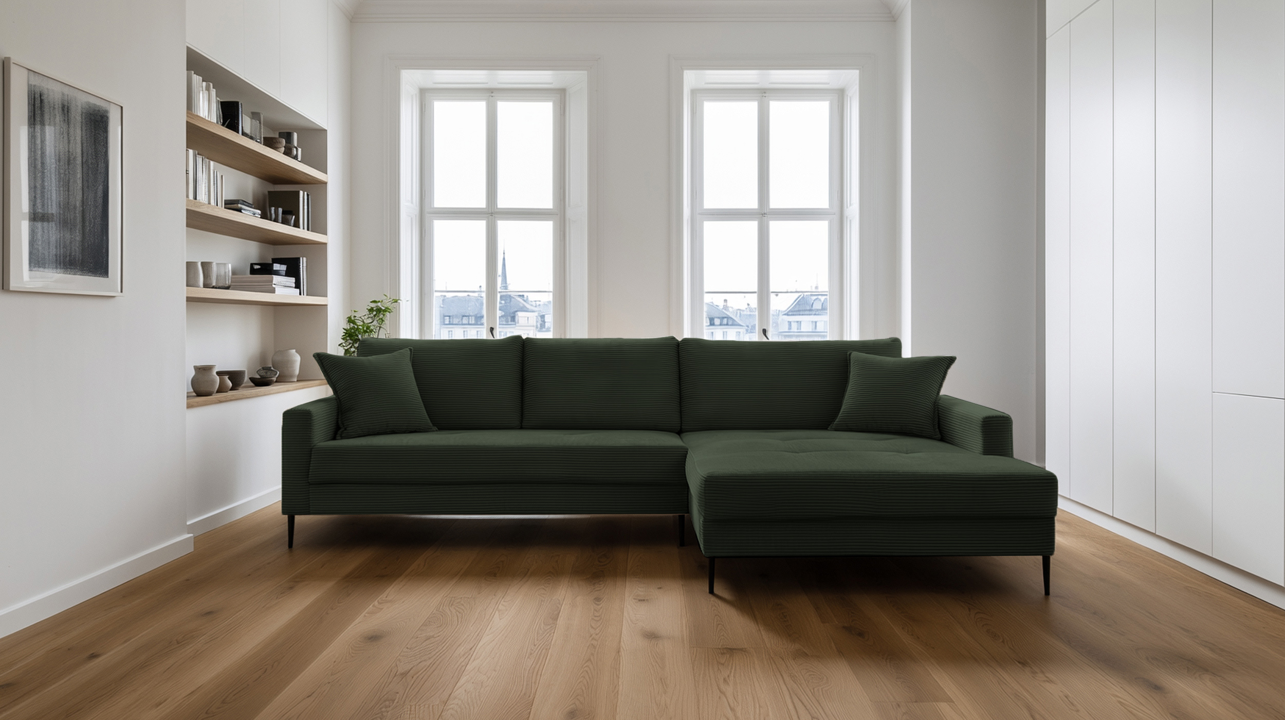 Ecksofa Cord grün 276 x 173 cm - OT rechts - SUMMER