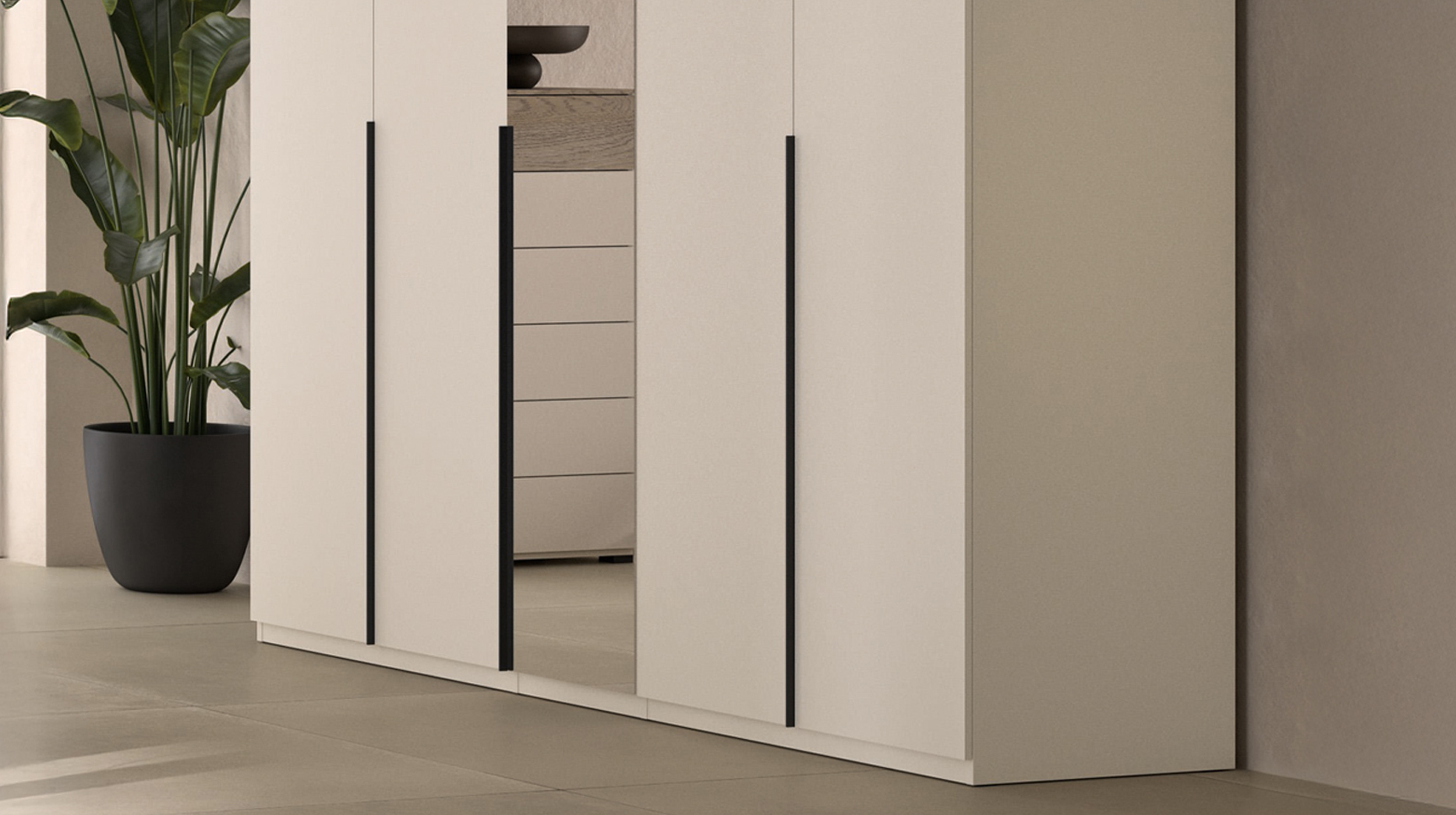 Kleiderschrank mit Spiegel 230 cm beige - 5-türig - FAVORITA