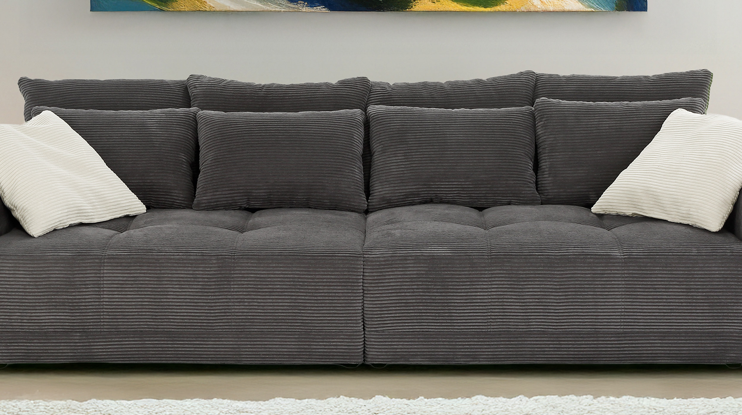 Big Sofa Cord grau - 308 cm - Federkern - JANNI