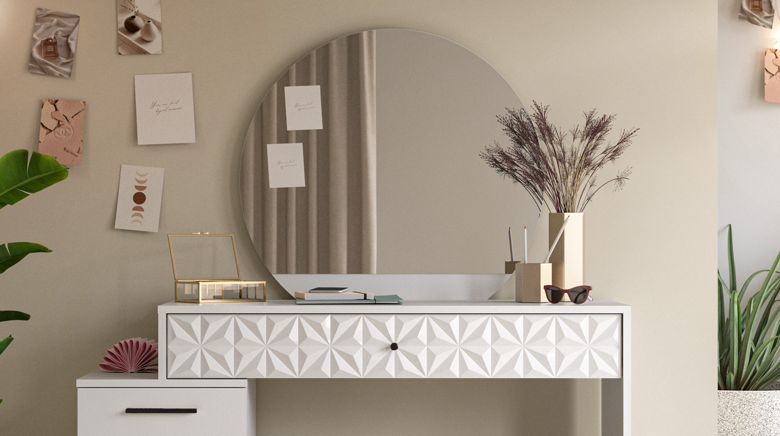 Schminktisch weiß hochglanz 117 cm - mit Spiegel - PRISMA