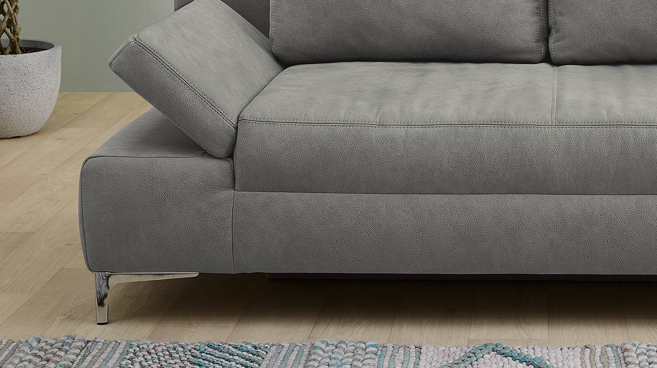 Schlafsofa grau mit Bettkasten Federkern 200 cm - JANO