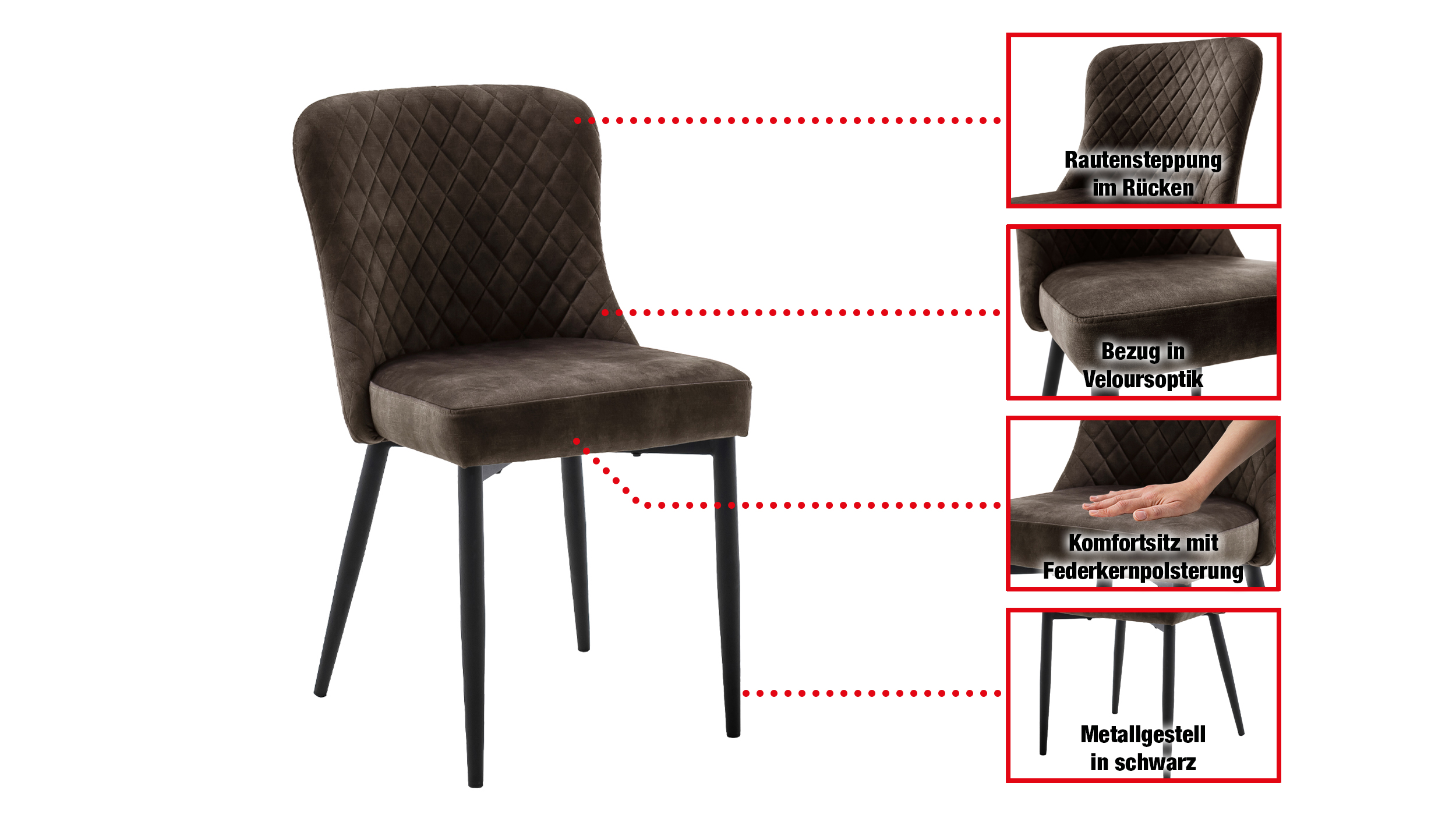Polsterstuhl anthrazit Metallgestell Stoffbezug Veloursoptik - ABOSHI