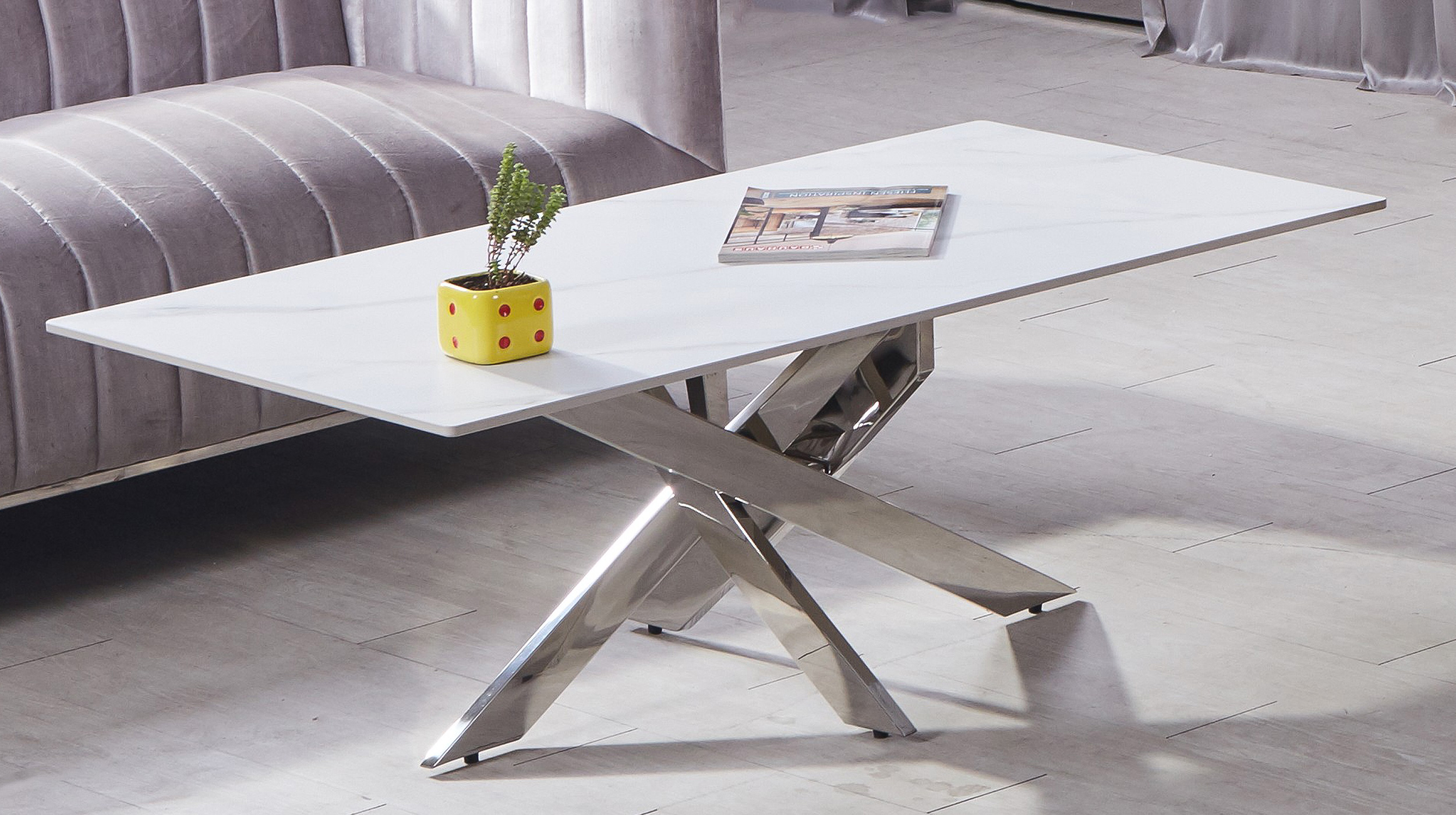 Couchtisch weiß Keramik 120 x 65 cm - LEDARNO