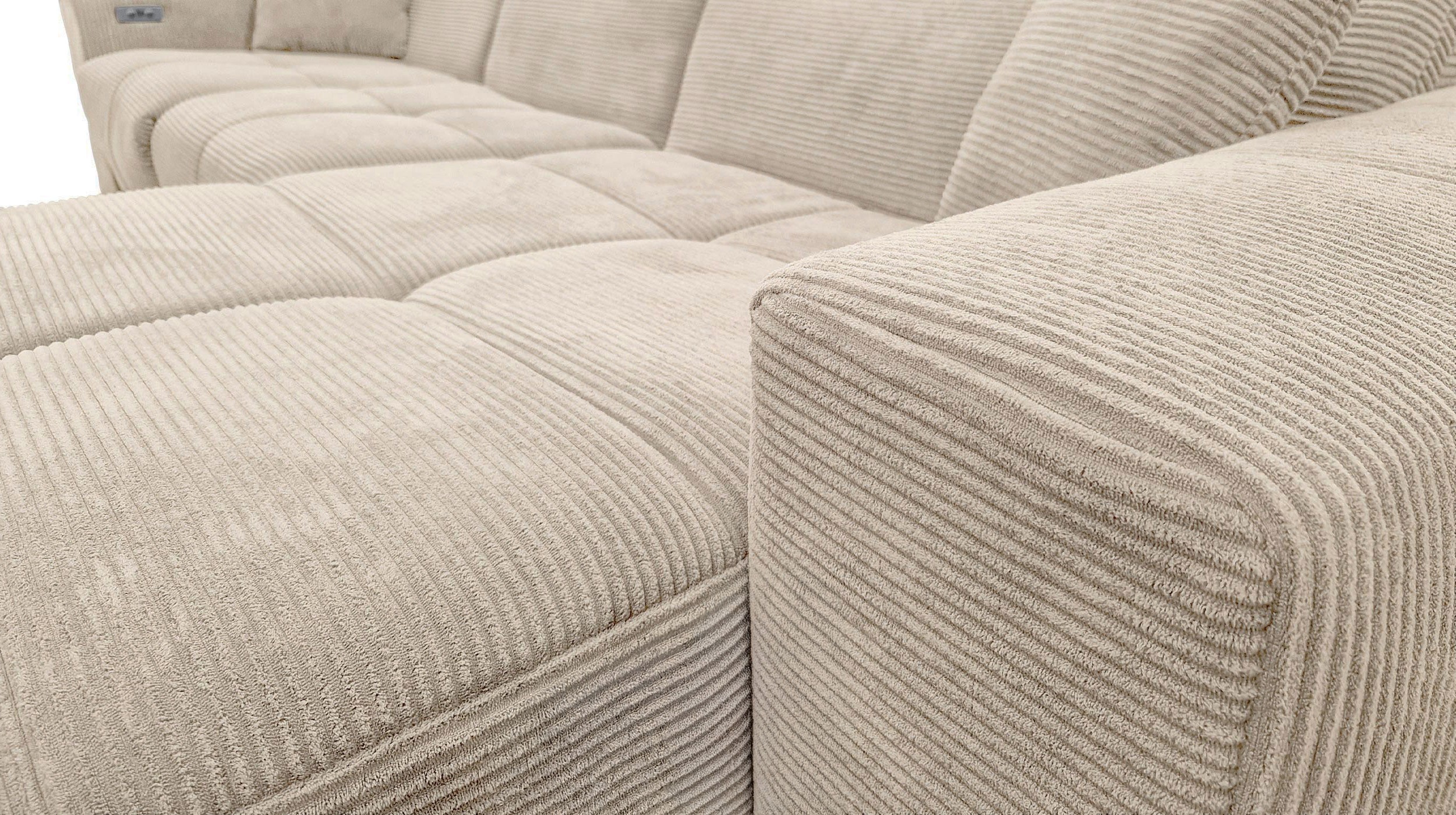 Ecksofa Cord beige 302 x 167 cm mit Relaxfunktion - OT rechts - TONI