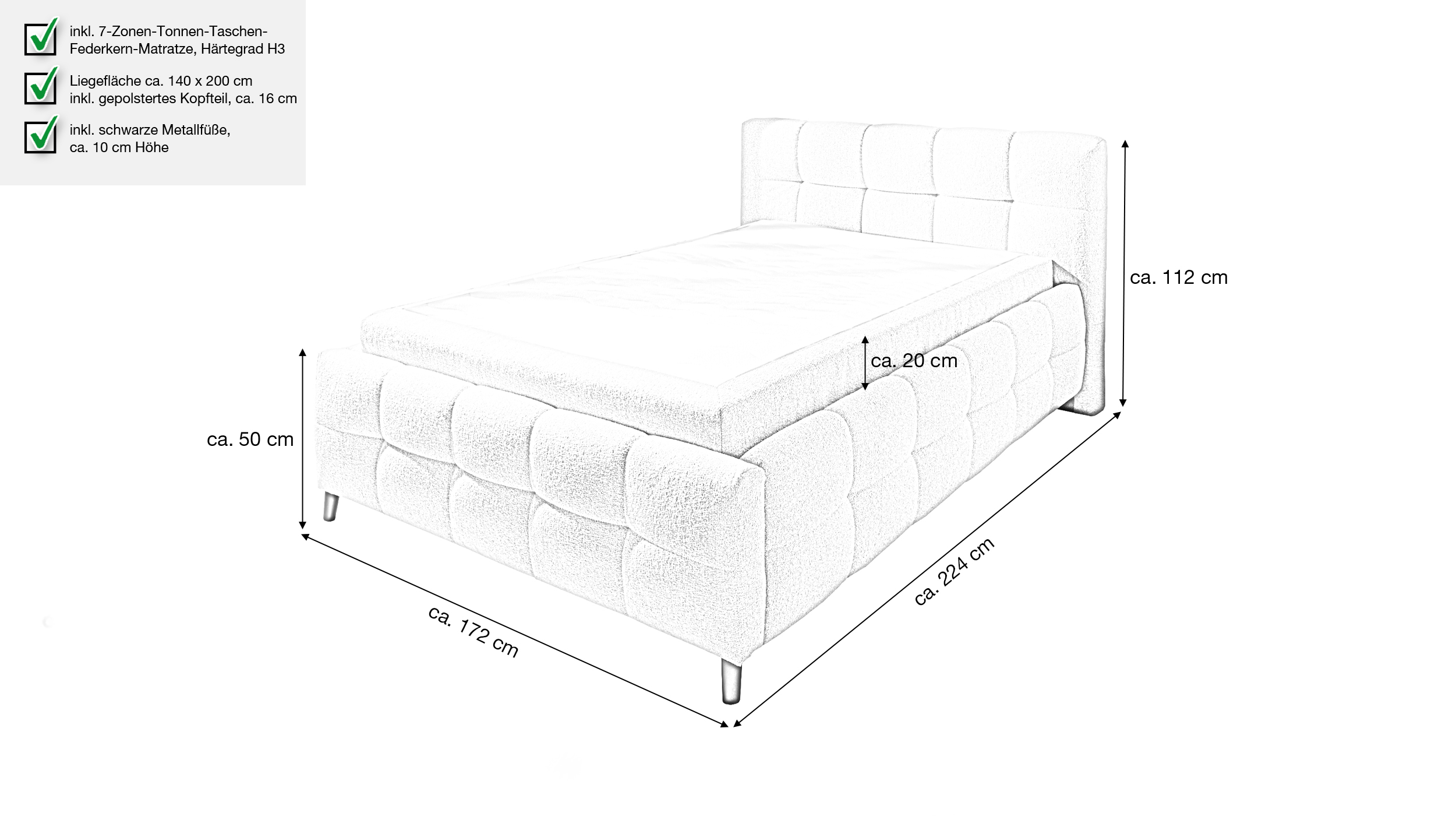 Polsterbett 140 x 200 cm Stoffbezug beige - LUCY