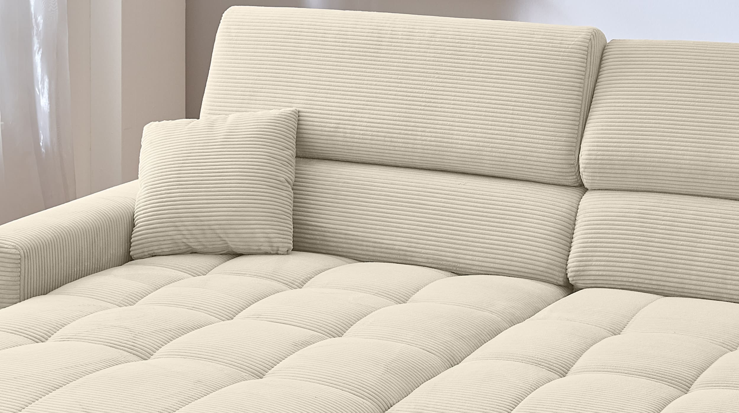 Ecksofa Cord beige - 256 x 180 cm - SIMPLE 