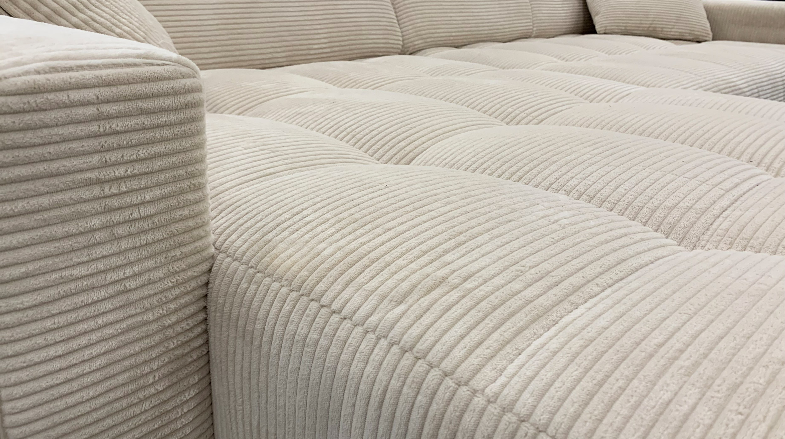 Ecksofa Cord beige ausziehbar - Sitztiefenverstellung 256 cm - OT links - SIMPLE  Ecksofa Cord beige ausziehbar - Sitztiefenverstellung 256 cm - OT links - SIMPLE