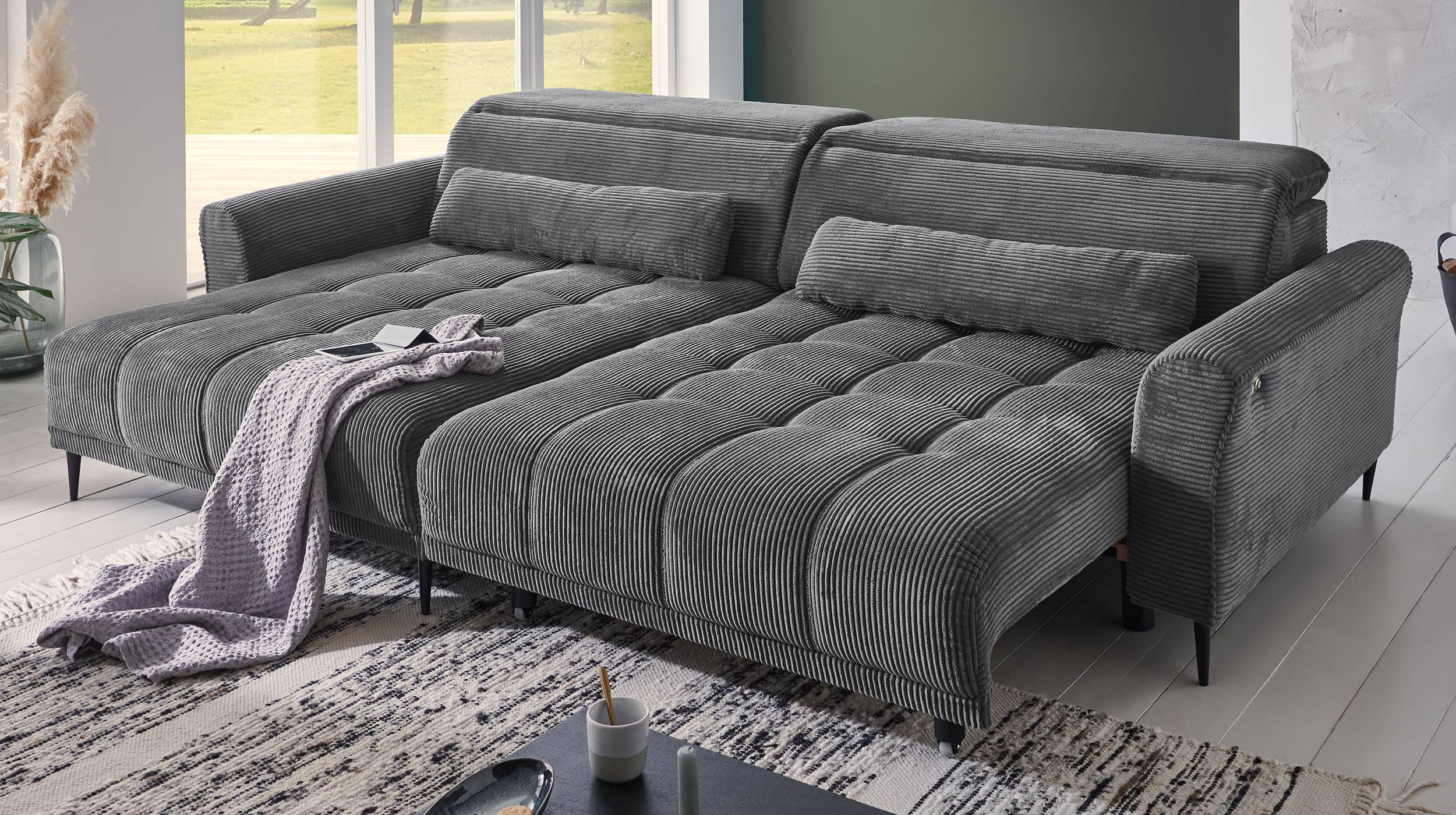 Ecksofa Cordbezug grau 277 x 179 cm - LOGAN