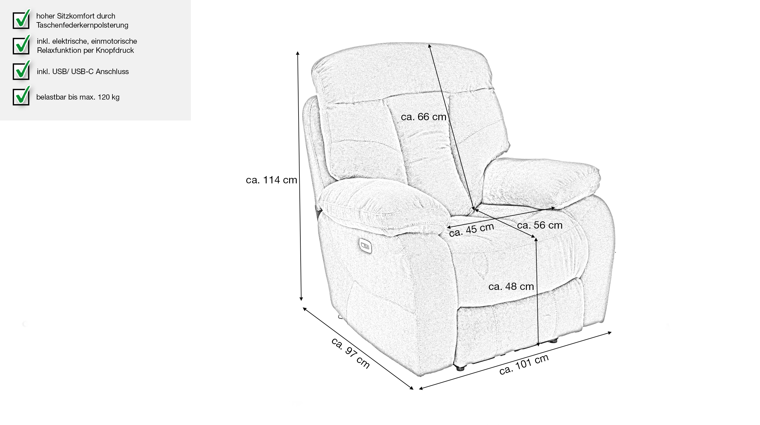 Fernsehsessel anthrazit Microfaser - Relaxfunktion - NEVADA