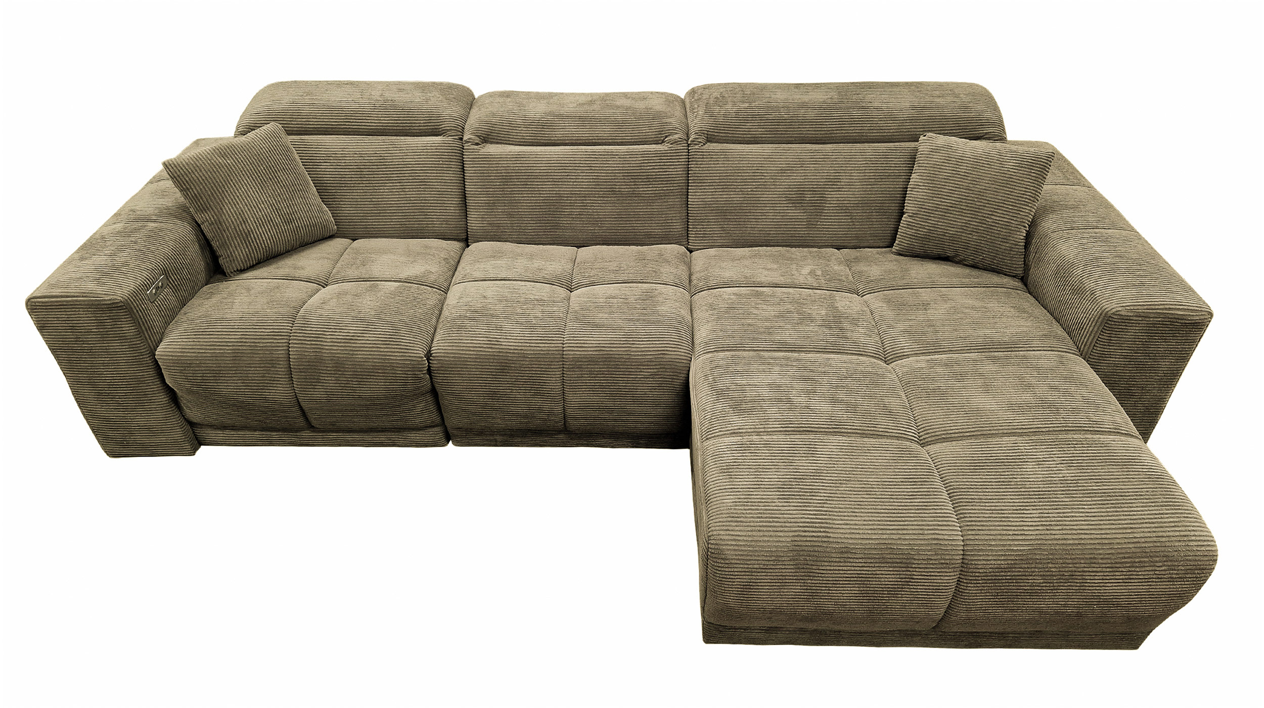 Ecksofa Cord grün 302 x 167 cm mit Relaxfunktion - OT rechts - TONI