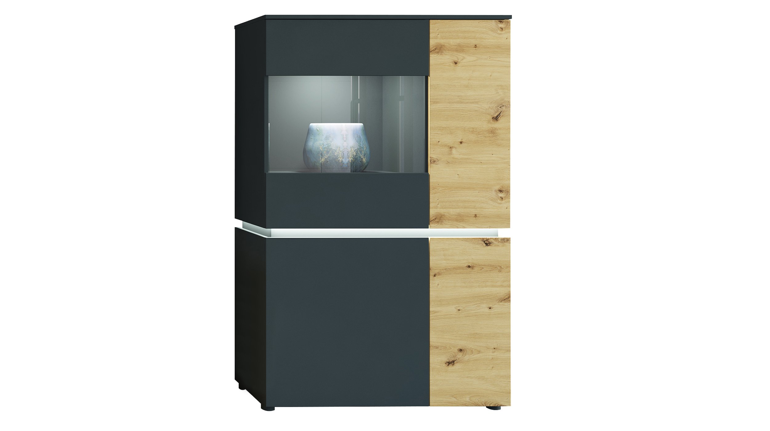 Vitrine mit Beleuchtung Artisan Eiche - grau B 90 x H 146 cm - LUCI