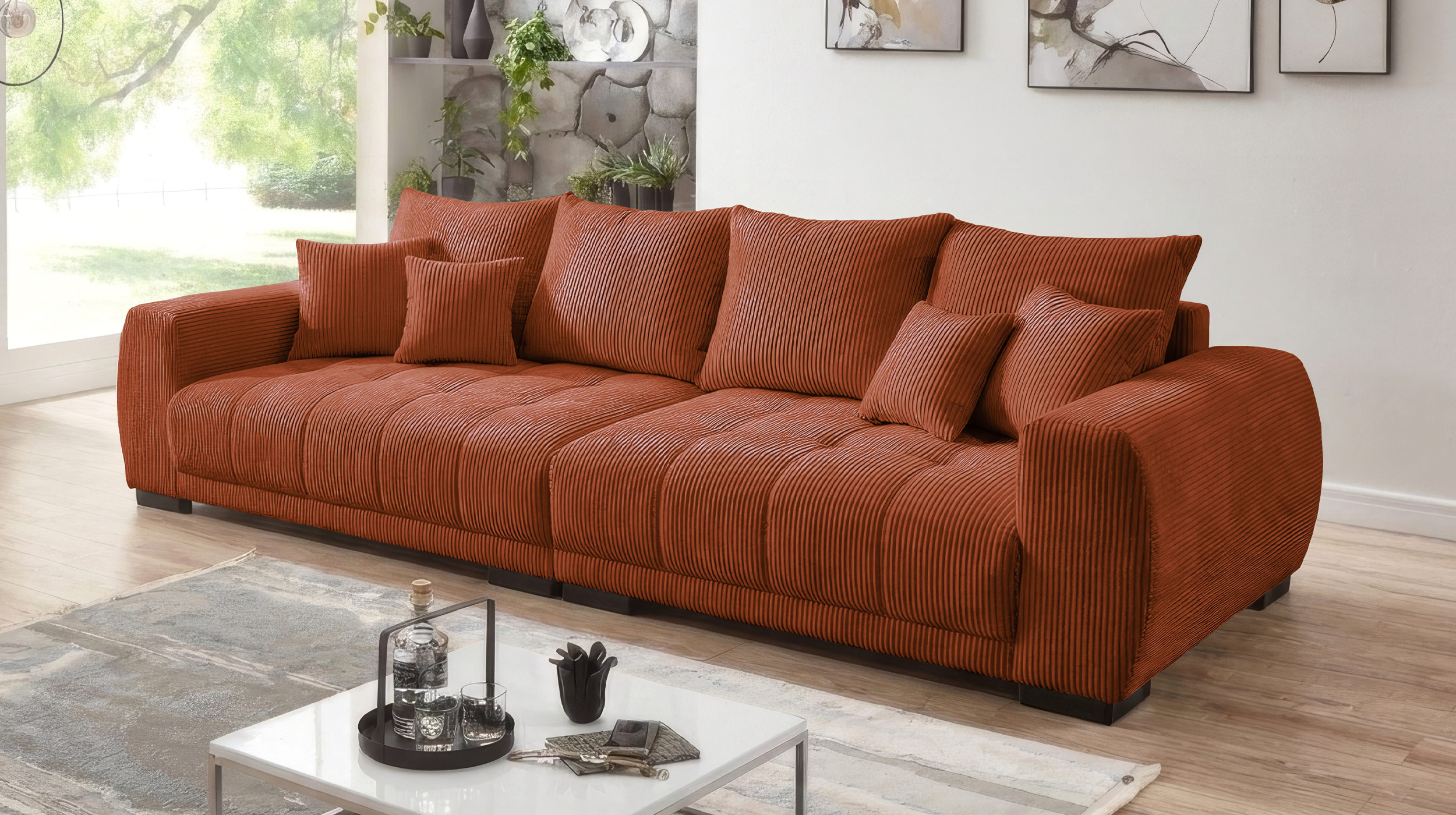 Big Sofa Cord rost mit Nosagunterfederung 300 cm - ARTEMIS