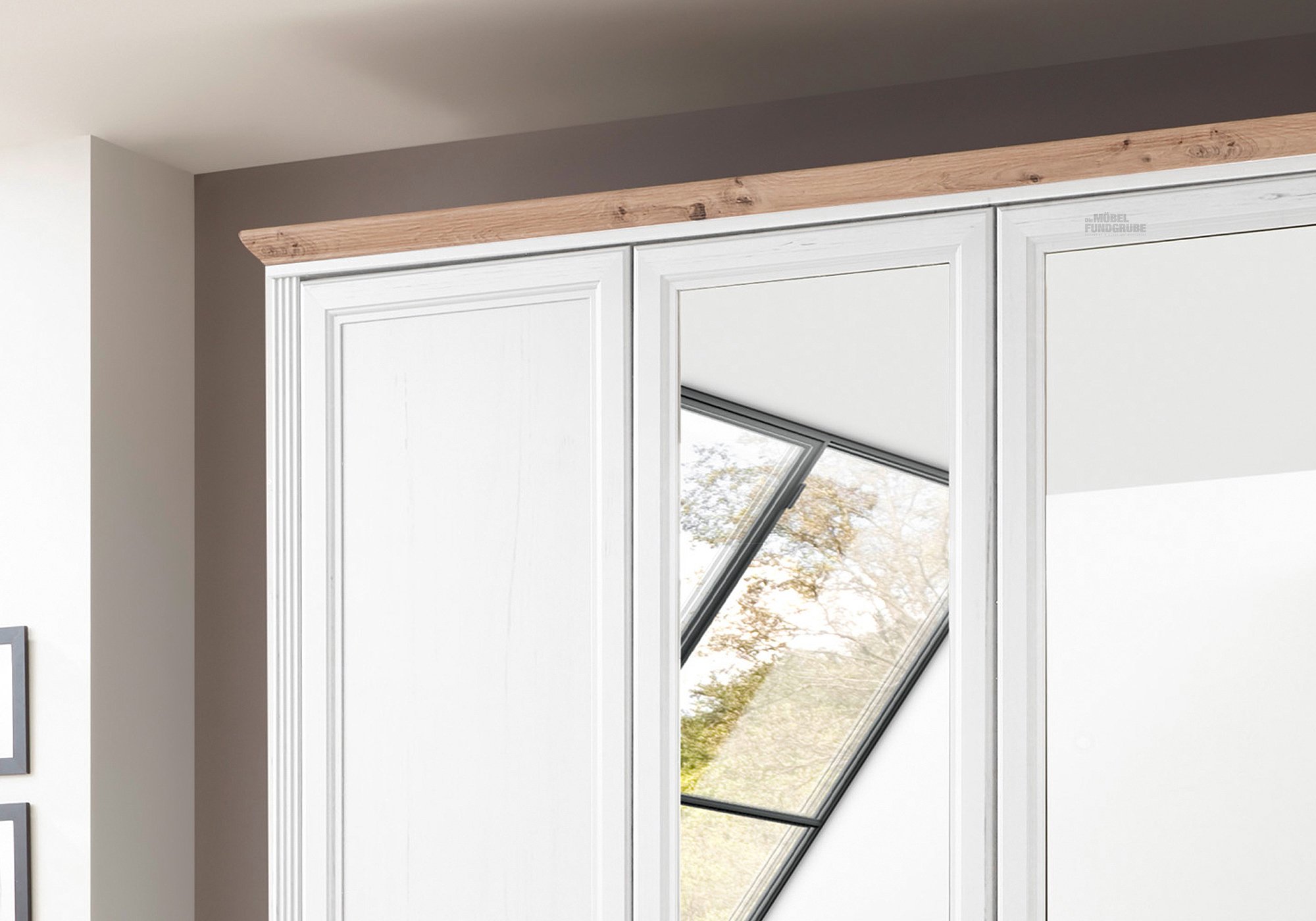 Kleiderschrank mit Spiegel - weiß - Artisan Eiche - 266 cm - JASMIN