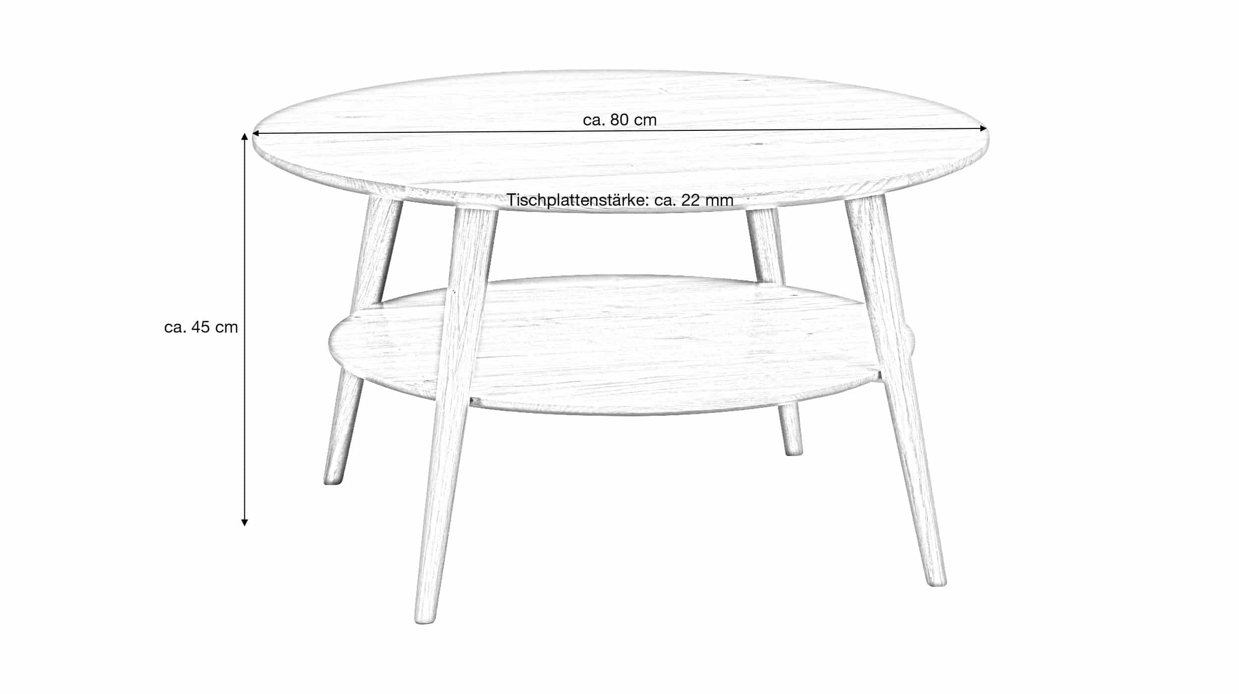 Couchtisch Wildeiche massiv geölt rund 80 x 80 cm - STELLA
