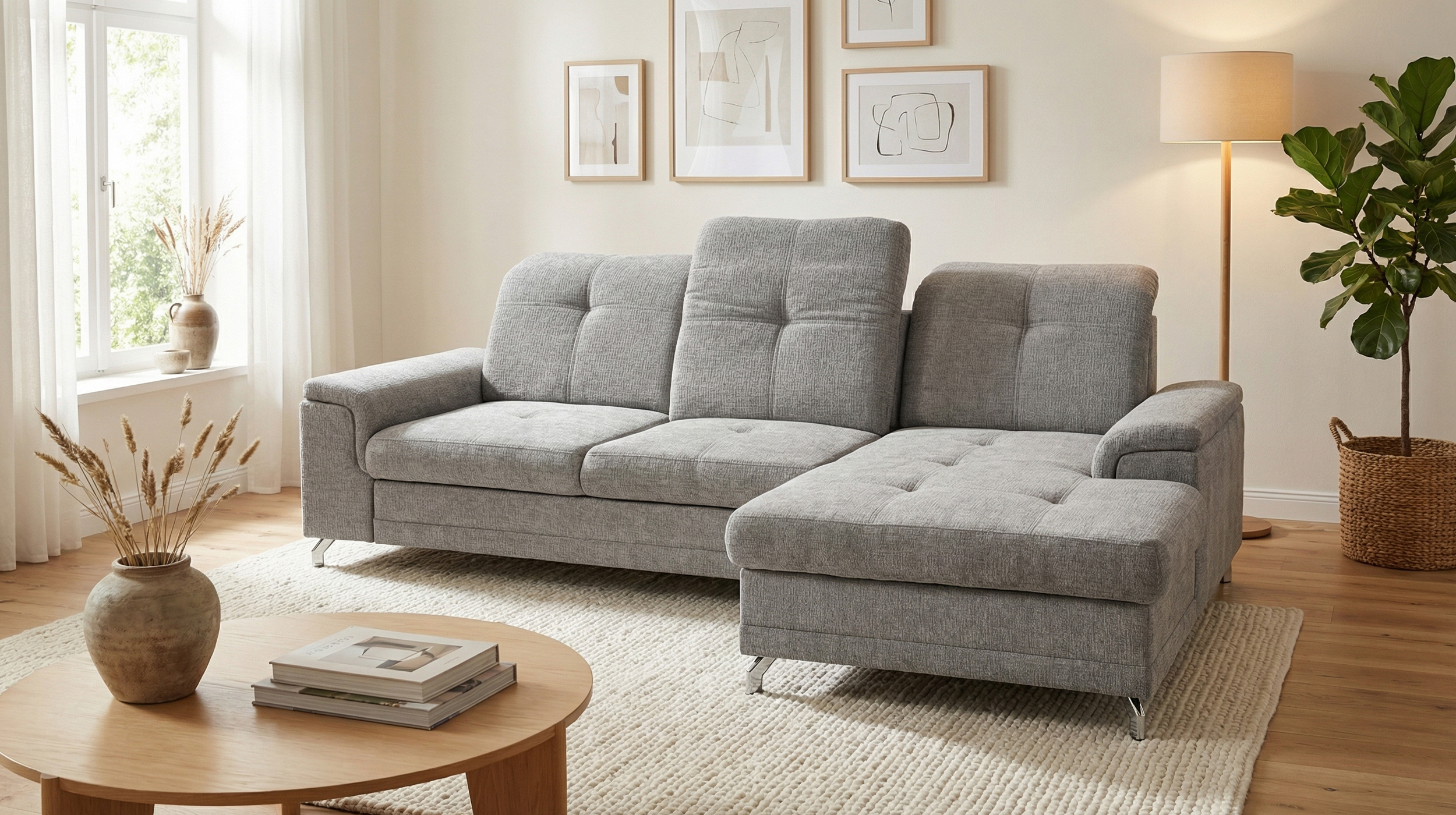 Ecksofa mit Schlaffunktion grau 270 x 180 cm - Bettkasten - BRITTA